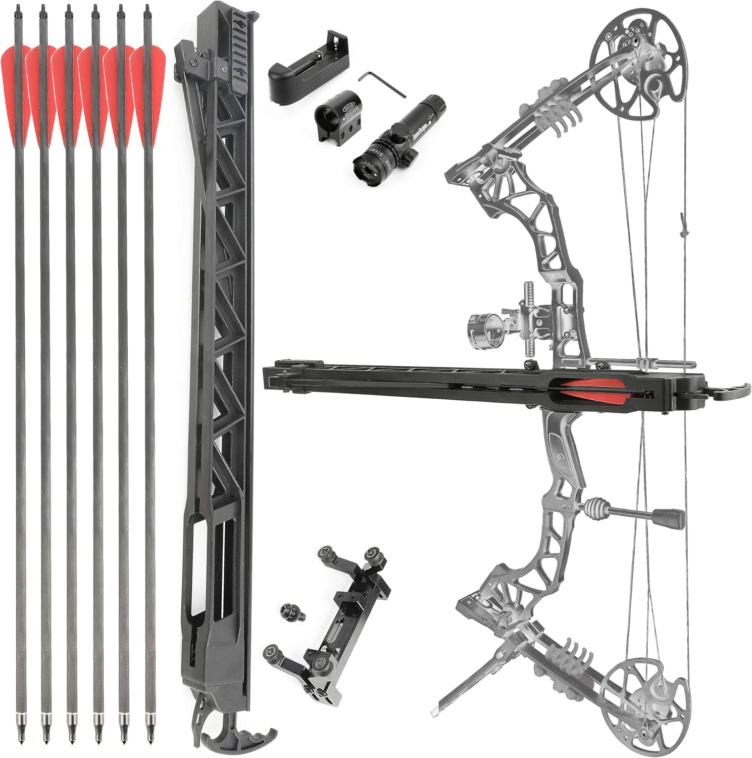 Archery Compound Bow Repeating Rapid Fire Device, 6 Shots Arrow Automatic Self Loading Suitable for Compound Bows/Metal Riser Recurve Bow
