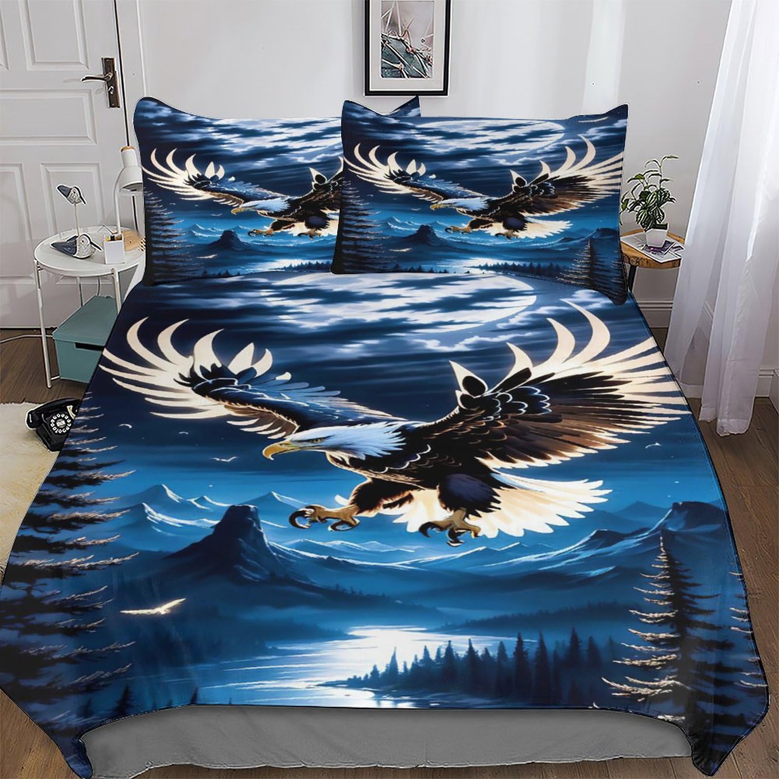 Housse de couette motif 3D Aigle grand lit pour chambre adulte et enfant