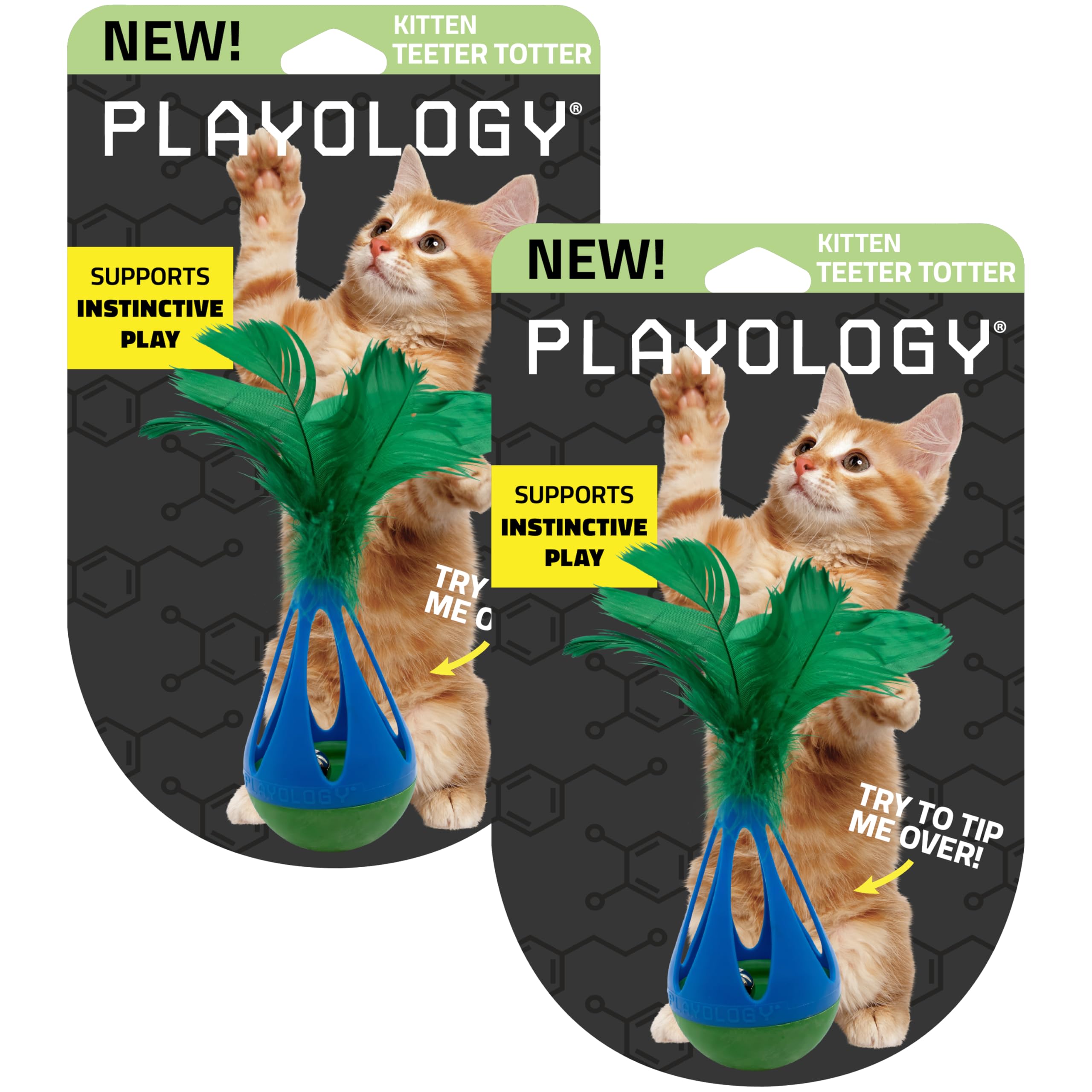 Playology Cat Toys | Interactive Teeter Totter Feather Top Toy for Indoor Cats (Value 2-Pack) | Toy Made from Non Toxic Materials
