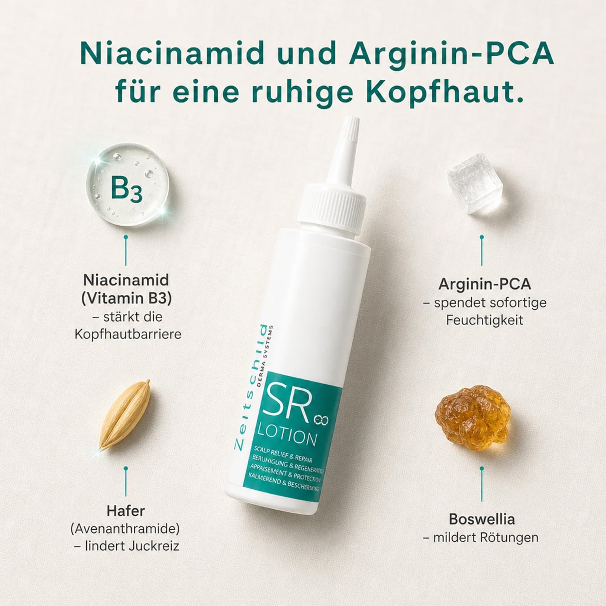 SR Lotion Kopfhautpflege 90 ml - Beruhigende Lotion gegen Juckreiz, Schuppen & gereizte Kopfhaut I mit Niacinamid & OLT-Technologie I parfumfrei, leicht, Made in Germany