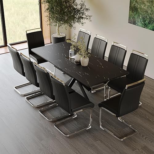 Miniatura 20 de Juego de mesa de comedor moderno para 6, juego de mesa de comedor de cocina expandible, juego de mesa de comedor de mármol sintético, juego de mesa