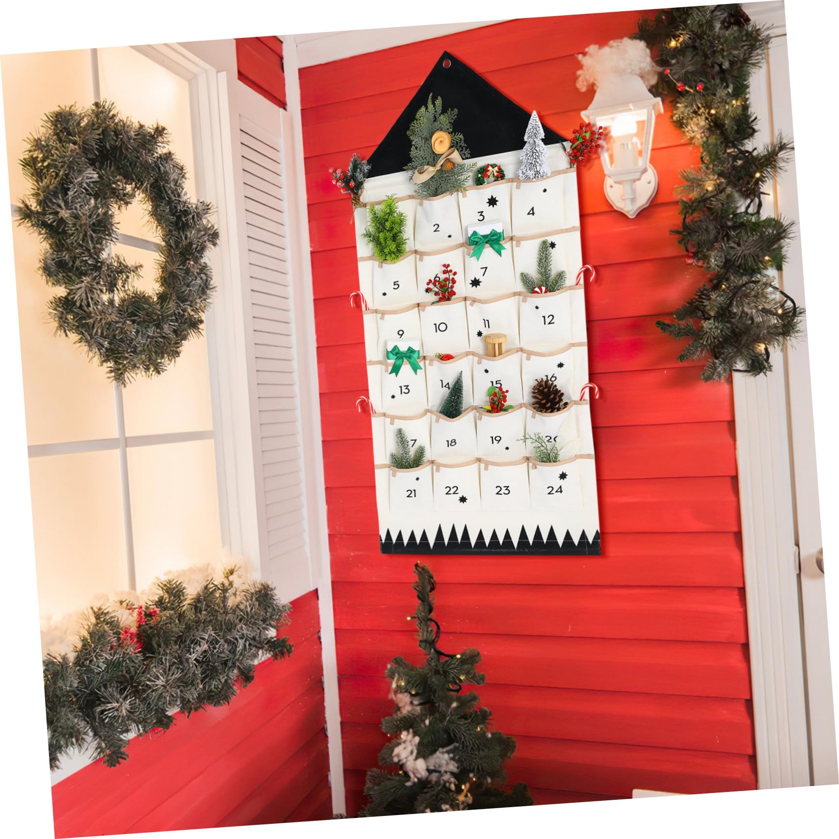 VALICLUD Adventskalender zum Befüllen Weihnachten Kalender Stoff Wandkalender mit 24 Taschen Hausform Hängetasche Atmungsaktiv Waschbar 110x50cm