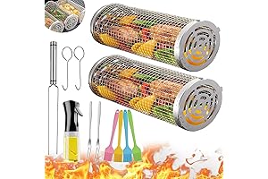 Rolling Outdoor Grilling Baskets Steel Grate Charcoal Round BBQ Cookware Set