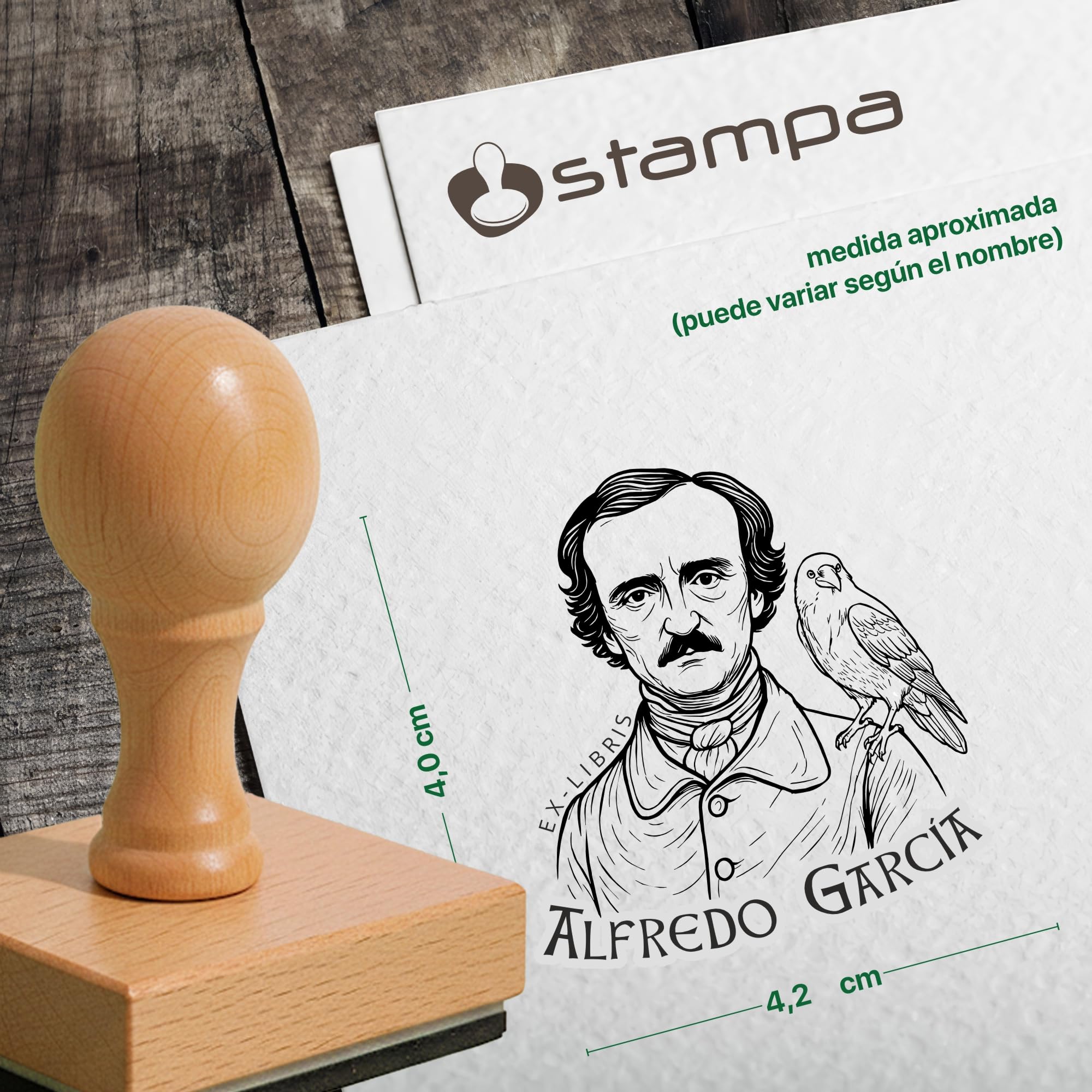 EXLIBRIS PERSONALIZADO para Libros – Sello Exlibris con Nombre “Este libro pertenece a” – Sello Biblioteca – Temática Escritores: Cervantes, Bécquer, Edgar Allan Poe – Literatura Clásica – STAMPA
