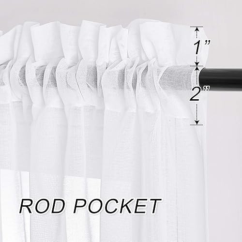 Miniatura 2 de NICETOWN Cortinas blancas transparentes para dormitorio, con bolsillo para barra, textura de lino sintético, panel de cortina de gasa transparente