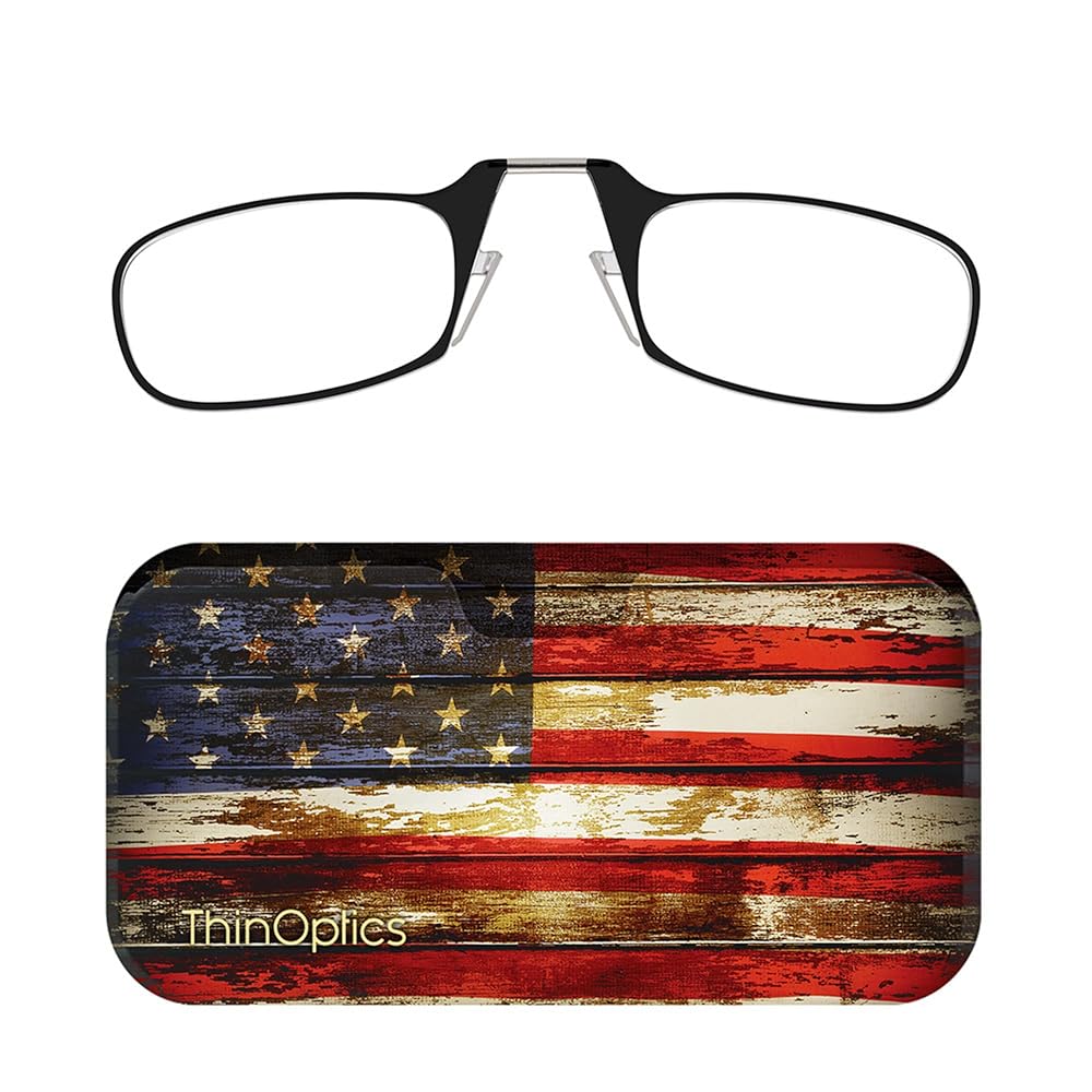 ThinOptics Universal Pod Case + Rectangular Reading Glasses, Rustic Flag, 44mm + 2.5