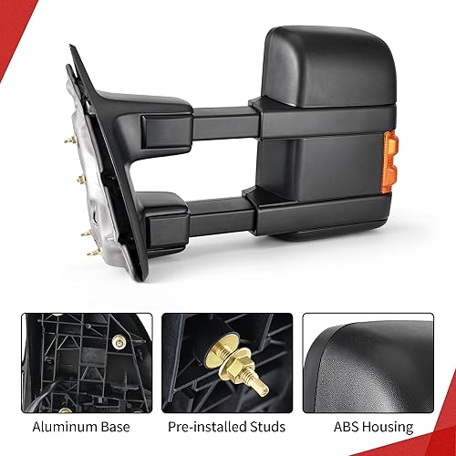 Miniatura 7 de Espejo de remolque Ford para Ford F250, F350, F450, F550 1999-2007, espejos de remolque resistentes con luces de señal en espejos laterales