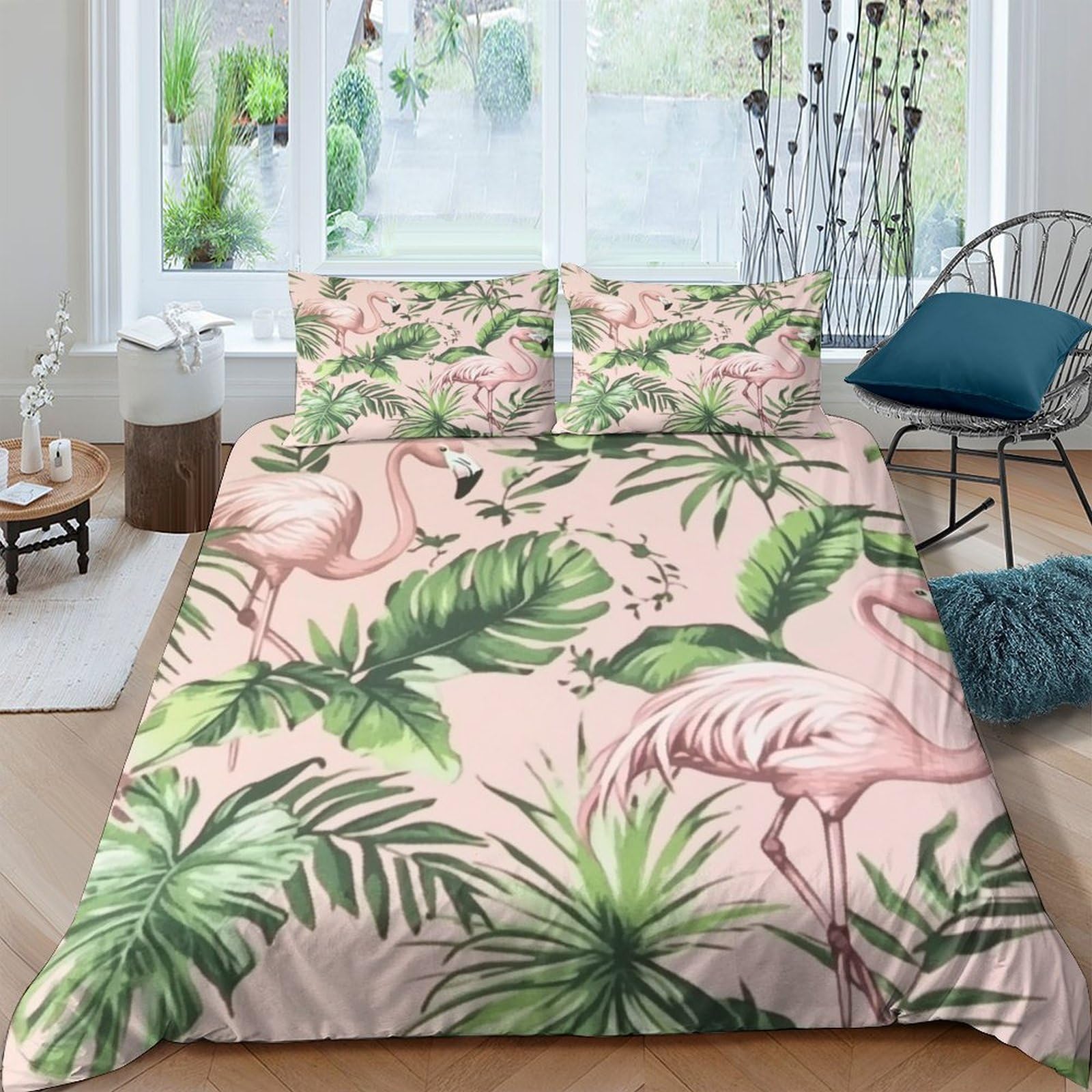 Ctjqhvkz Style-8 3D Printed Tropical Flamingo Fitted Sheet Microfiber Soft Leaf Pattern Bed Cover For Home Bedroom Guest Room Decor Single（135X200cm）