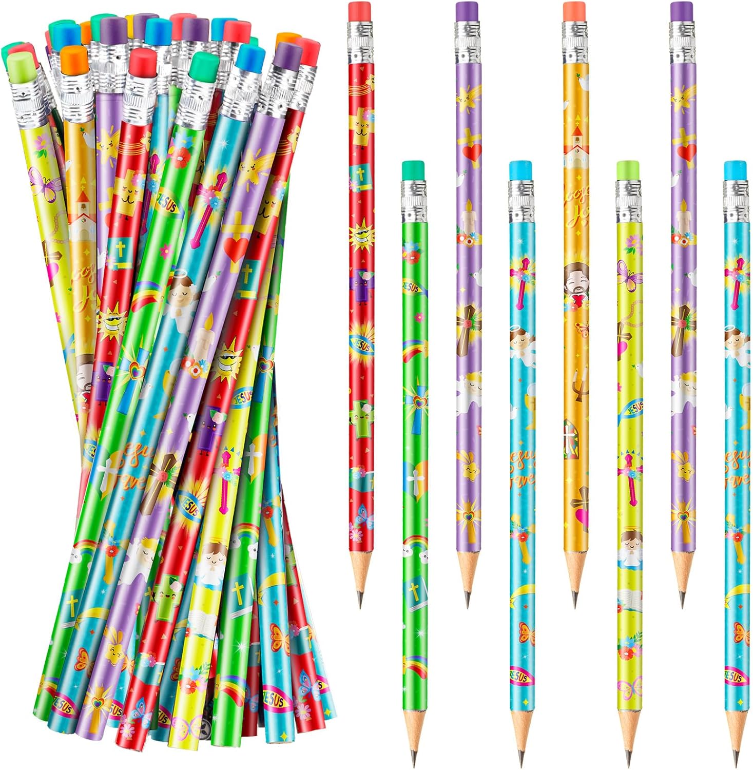 36pcs Religious Pencils Christian Party Favors Colorful
