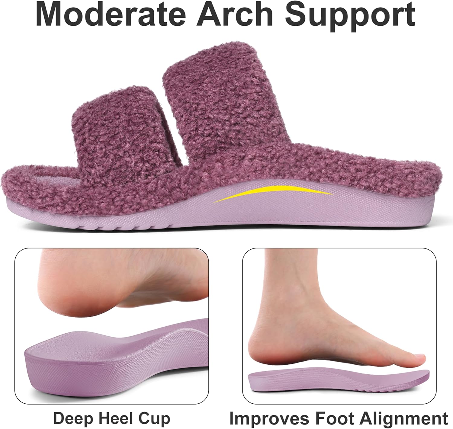 Litfun Women's Fuzzy House Slippers with Moderate Arch Support Open Toe Cozy Bedroom Shoes Indoor Outdoor - Image 3