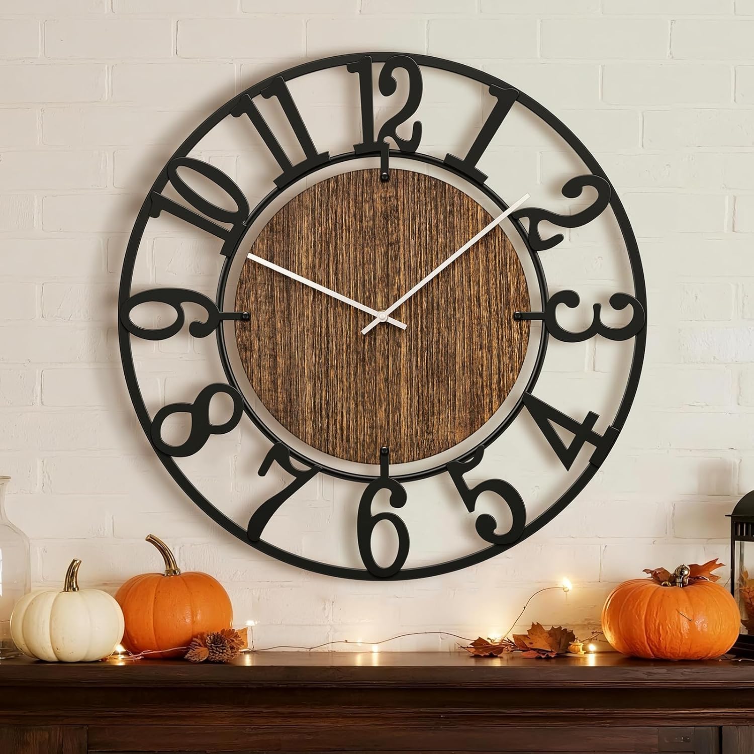 Large Wall Clocks, 16" Black Decorative Wall Clock for Living Room by Battery Operated, Oversized Farmhouse Silent Walls Clock with Metal Arabic Number for Office, Classroom, Bedroom