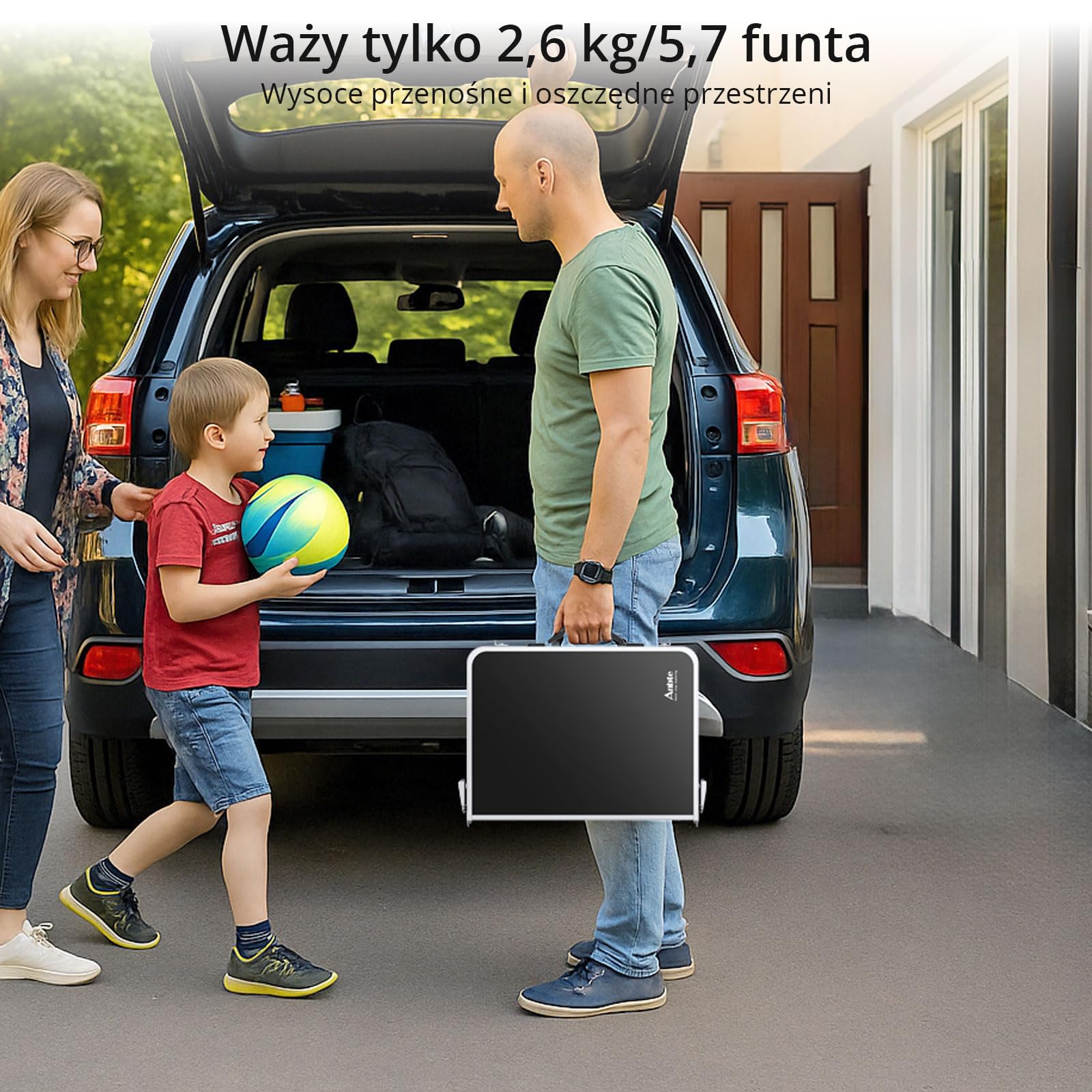 Anbte Składany Stół Kempingowy z Przechowywaniem Net - Składany Stolik Piknikowy 3 Wysokość Przenośny Stolik Aluminiowy + MDF do Indoor Plaża, Piknik - Czarny