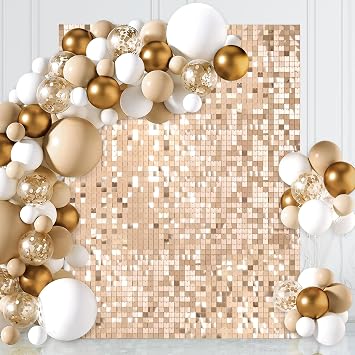 Champagne Shimmer Backdrop Sequin Wall Panel Backdrop 3ftx6ft Photo Backdrop for Birthday Anniversary Wedding Engagement Decorations