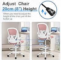 Vista 6 de Primy Silla de Dibujo Técnico Silla de Oficina Alta con Reposabrazos Abatibles Silla Ejecutiva Ergonómica de Computadora para Escritorio de Pie