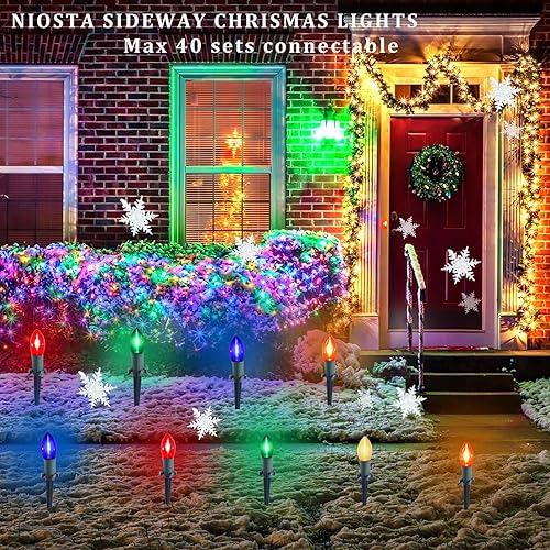 Miniatura 4 de NIOSTA Luces de camino de Navidad jumbo, cadena de luces de 8 pies con estacas, 4 bombillas LED multicolor, enchufe y conectables