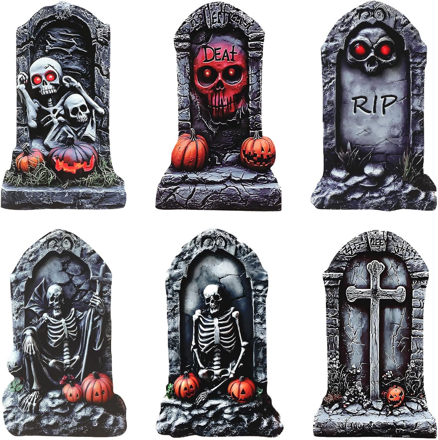 Flordeluna 26.7" Outdoors Gravestone Yard Sign Halloween Decorations, with H Metal Stake Large Gravestone Lawn Signs(6-Pack),Halloween RIP Outdoor Yard Decorations,for Cemetery Yard Lawn Party Decor