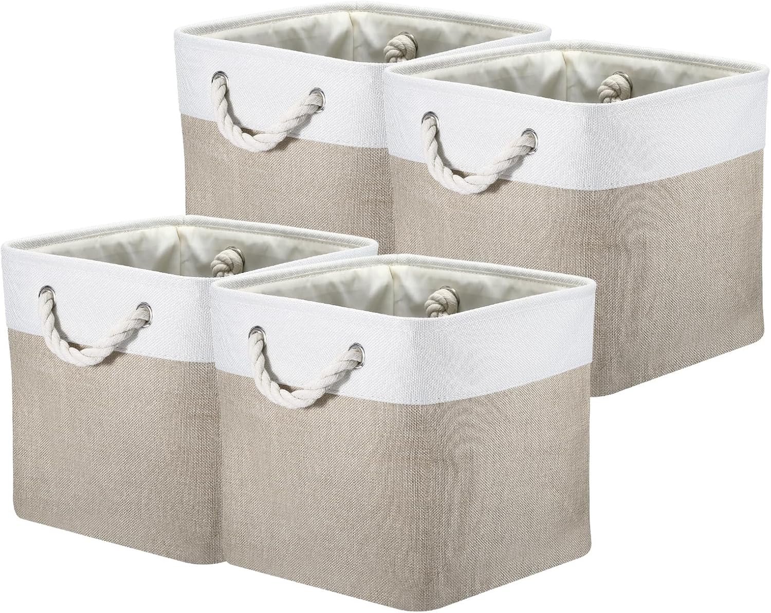 PATIKIL Fabric Storage Cube, 4 Pack 11 Inch Storage Bins Closet Organizers for Shelves with Handles Decorative Collapsible Baskets for Home Organization, White/Beige