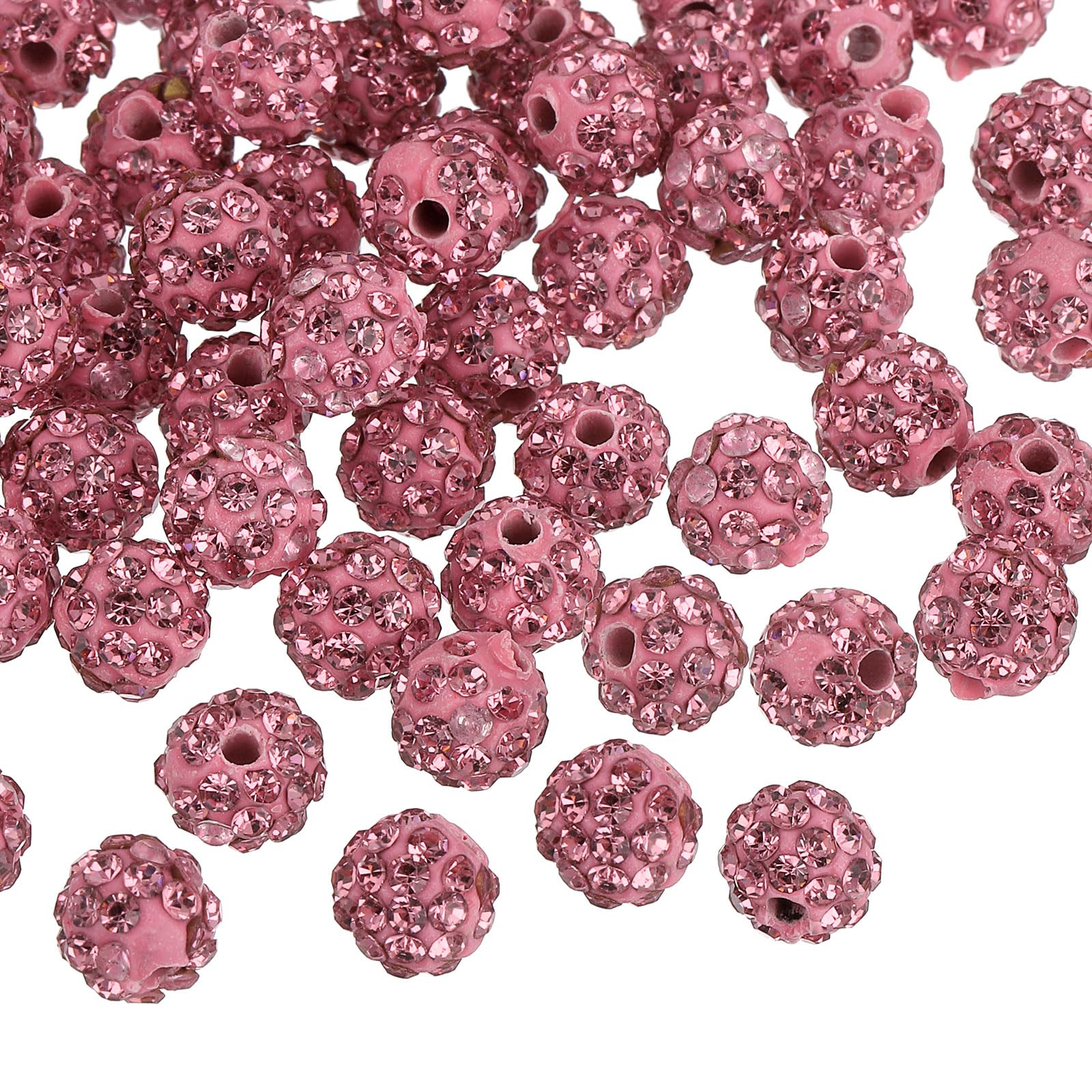 uxcell 100Pcs 8mm Rhinestone Clay Beads, Polymer Clay Crystal Bead Round Disco Shiny Ball Beads Bulk for DIY Bracelet Necklace Jewelry Making (Light