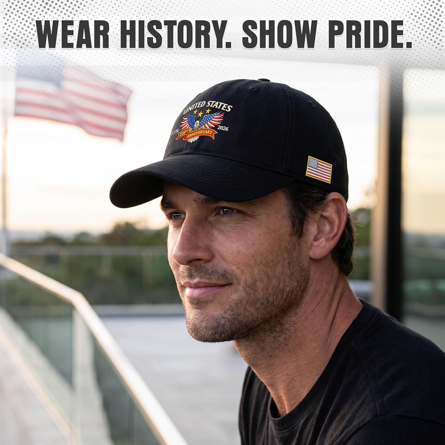 FLAGWIX 250th Anniversary USA Hat - Embroidered American Baseball Cap - Fathers Day 4th of July 250 Hat Gifts for Men Women thumbnail