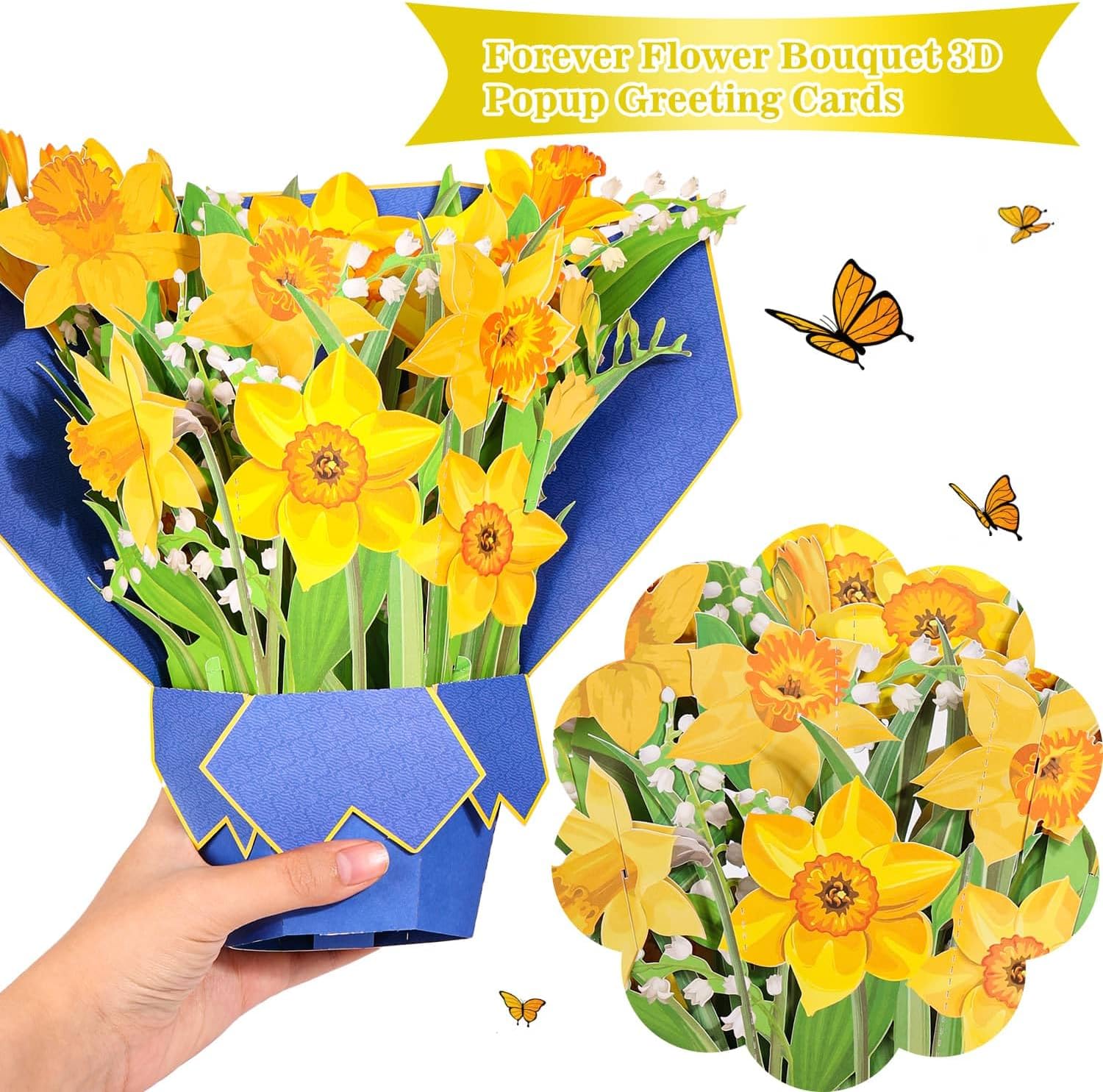 shynek Pop Up Birthday Cards Paper Flower Bouquet, 12” Daffodils Popup Greeting Cards 3D Flowers Get Well Soon Cards All Occasion Card for Women, Wife, Mother's Day, Graduation - Image 3