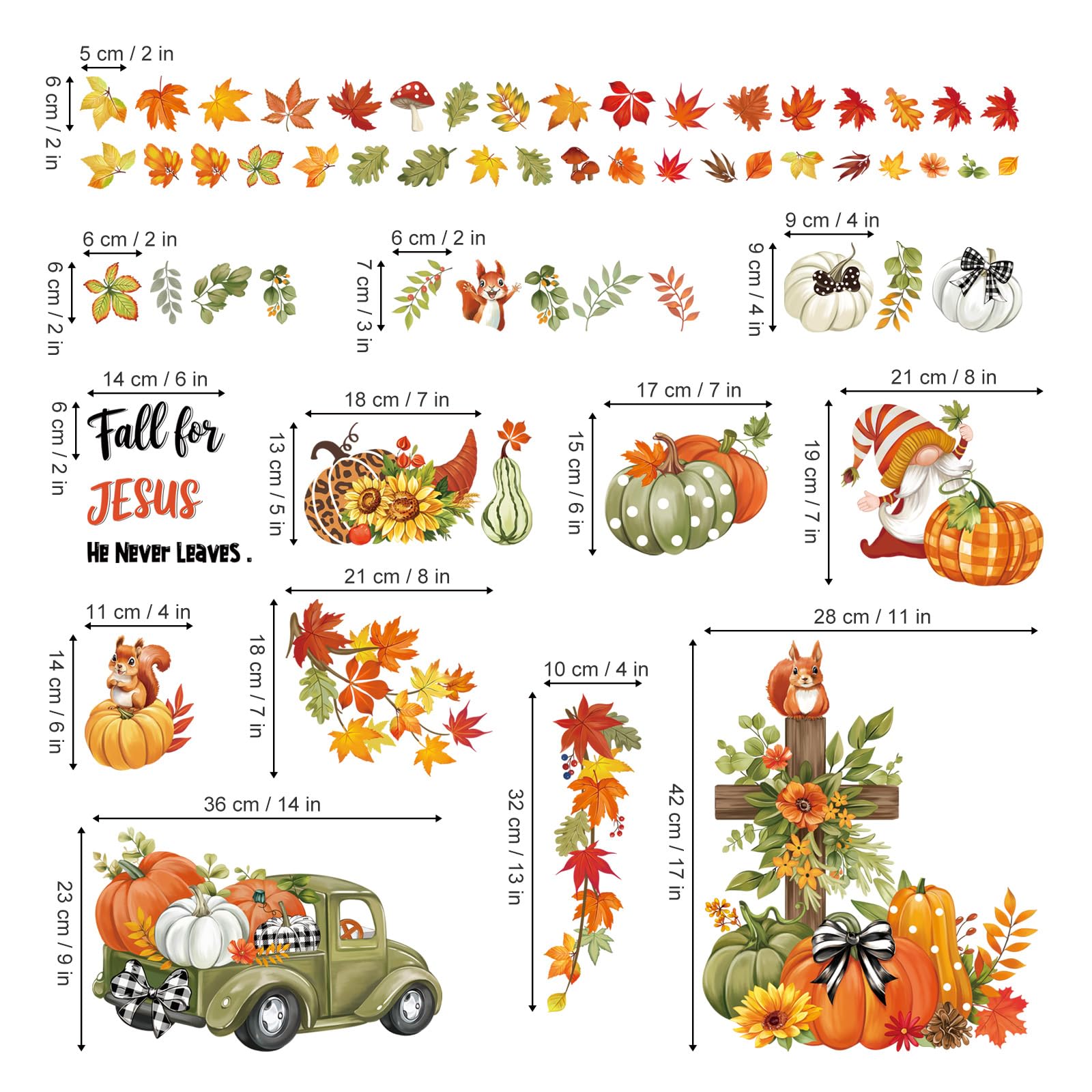 wondever Pumpkin Leaves Window Clings Religious Thanksgiving Fall for Jesus Cross Truck Glass Sticker Decal Anti Collision Double-Side Static Window Stickers for Home Glass Window - Image 4