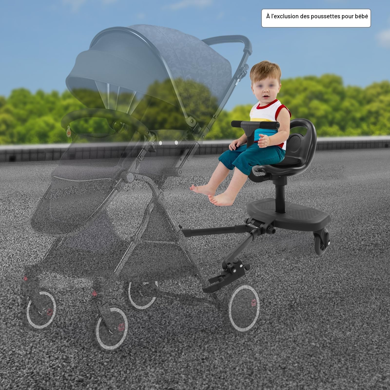 Buggy Board avec siège, portable, marchepied pour poussette, accessoire universel pour enfants de 2 à 6 ans, charge maximale : 50 kg