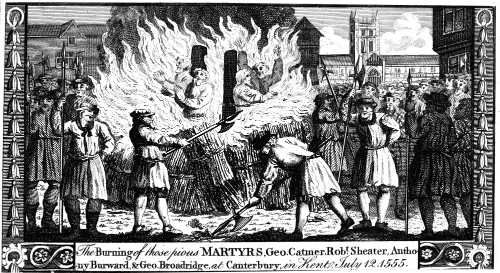 Foxe Book Of Martyrs Nthe Burning Of George Catmer Robert Streater Anthony Burward And George Broadbridge At Canterbury England 12 July 1555 Line Engraving From A Late 18Th Century English Edition Of