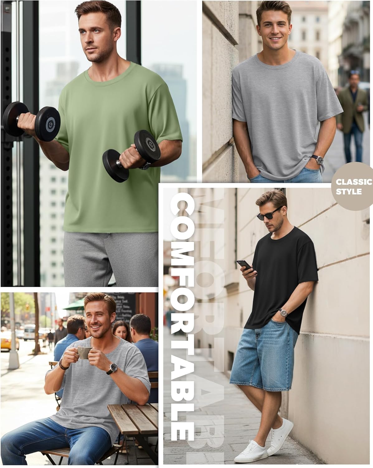 3 Pack Men's Oversized T-Shirts Short Sleeve Crew Neck Loose Fit Shirts Athletic Drop Shoulder Workout Basic Tees - Image 3