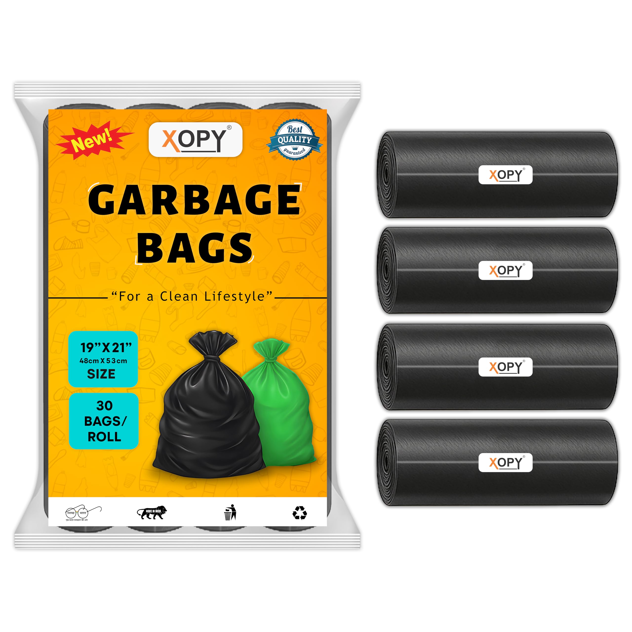 Xopy Premium Garbage Bags - Medium Size 19x21 Inches | 4 Rolls x 30 Bags = 120 Bags | Black Dustbin/Trash Bags for Home, Kitchen & Office | Pouch Packing-picture-21
