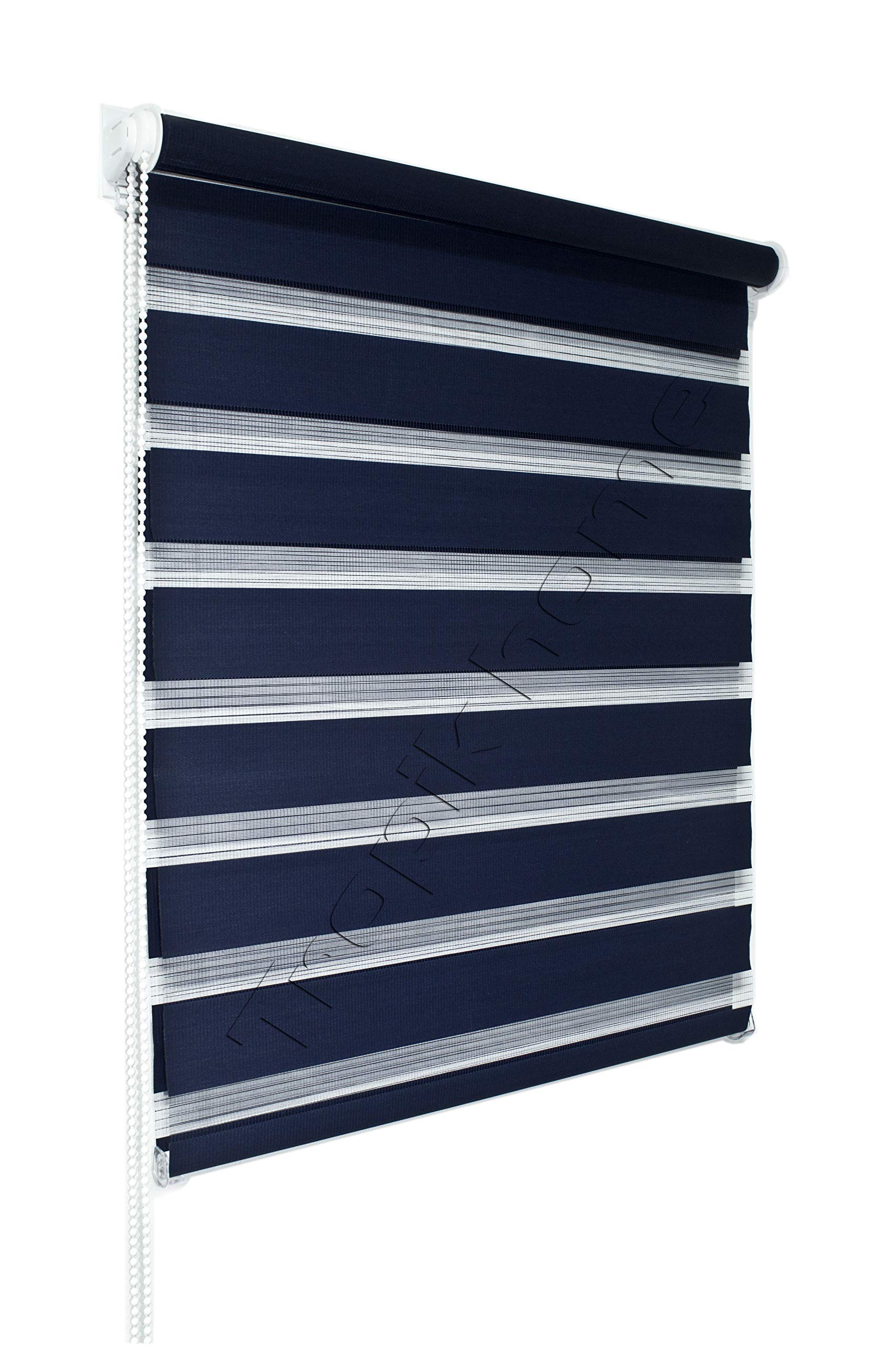 Tropik Home Navy Blue Day And Night Zebra/Vision Window Roller Blind, Choice Of 16 Width Sizes, 90Cm Wide (+4.5Cm Fittings)