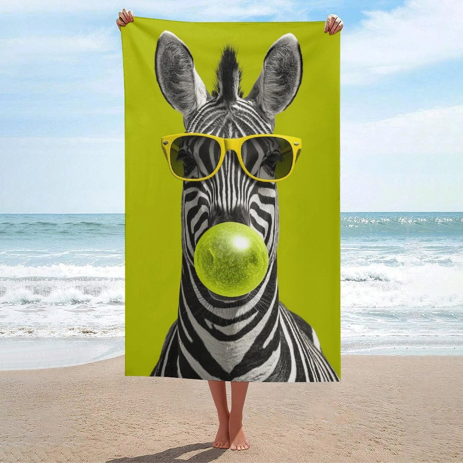 asbwuo Zebra Wearing Yellow Sunglasses Beach Towel
