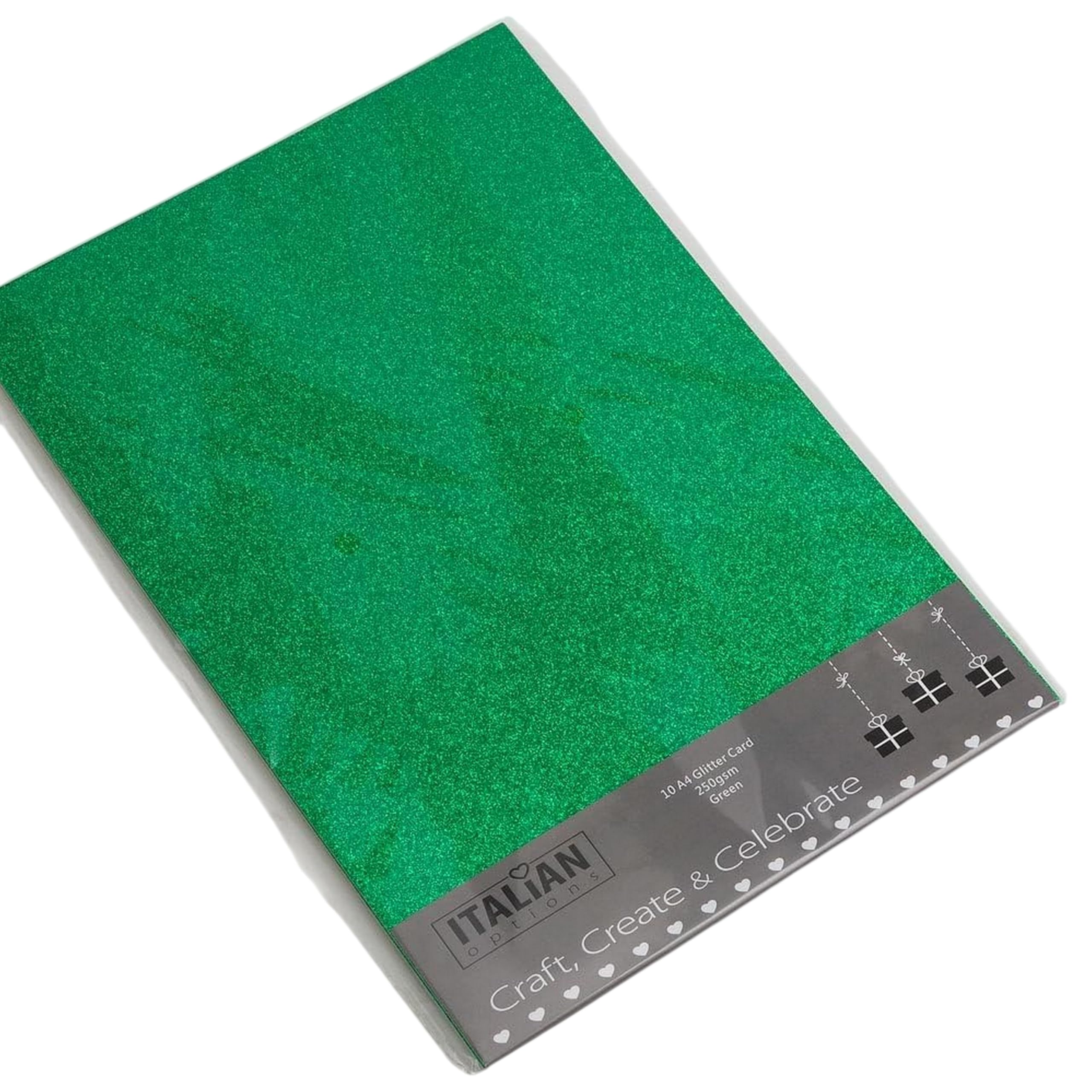 Italian Options Non-Shed Glitter Cardstock Paper, Sturdy Glitter Card for Electronic Die-Cutter Machines, Christmas Crafts and Card Making Supplies, 10 Coloured Sheets, A4, 250gsm, Green