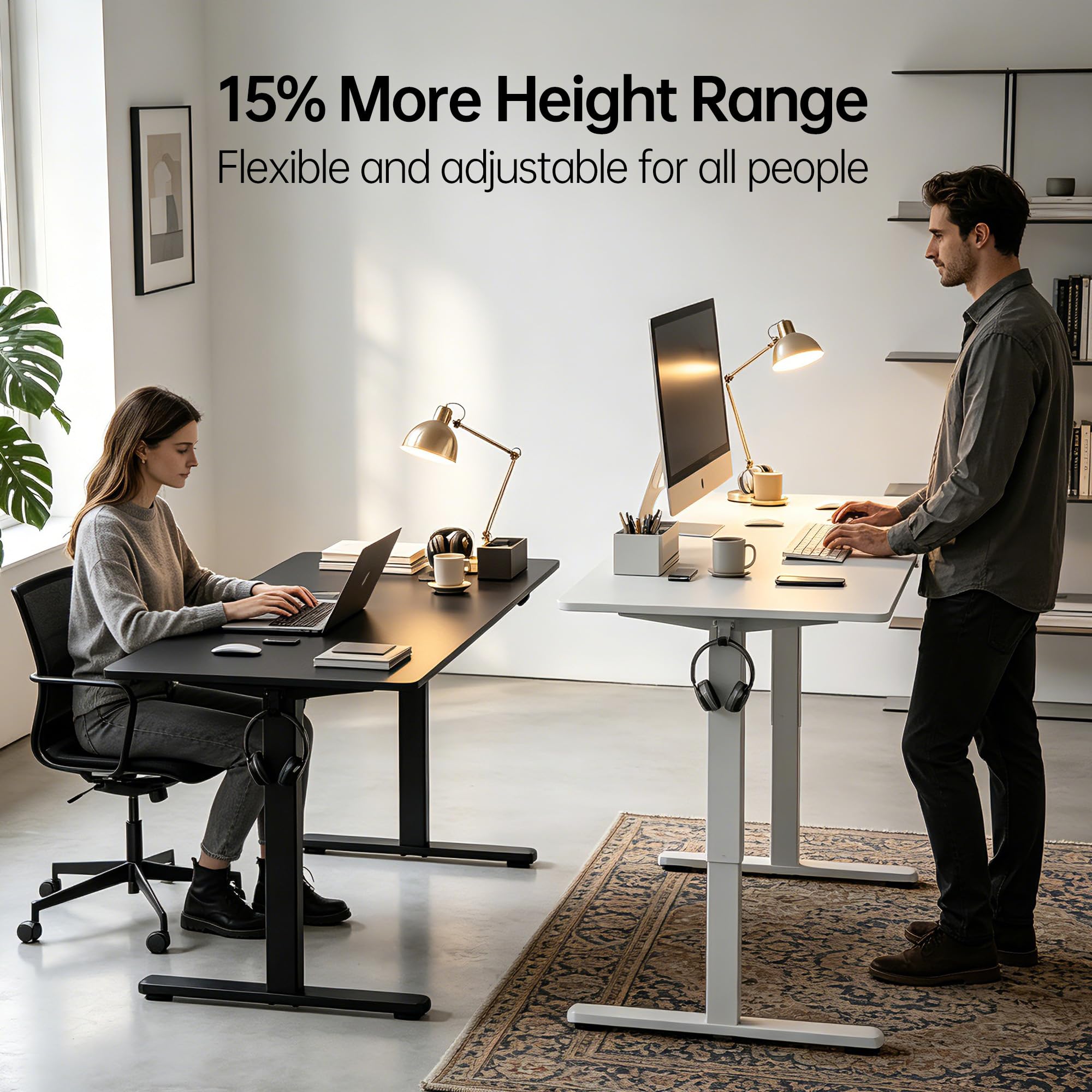 Höhenverstellbarer elektrischer Stehtisch, ergonomischer Schreibtisch mit feststellbaren Rollen, Bürotisch für Heim- und Büroarbeit, Weiß 120x60cm