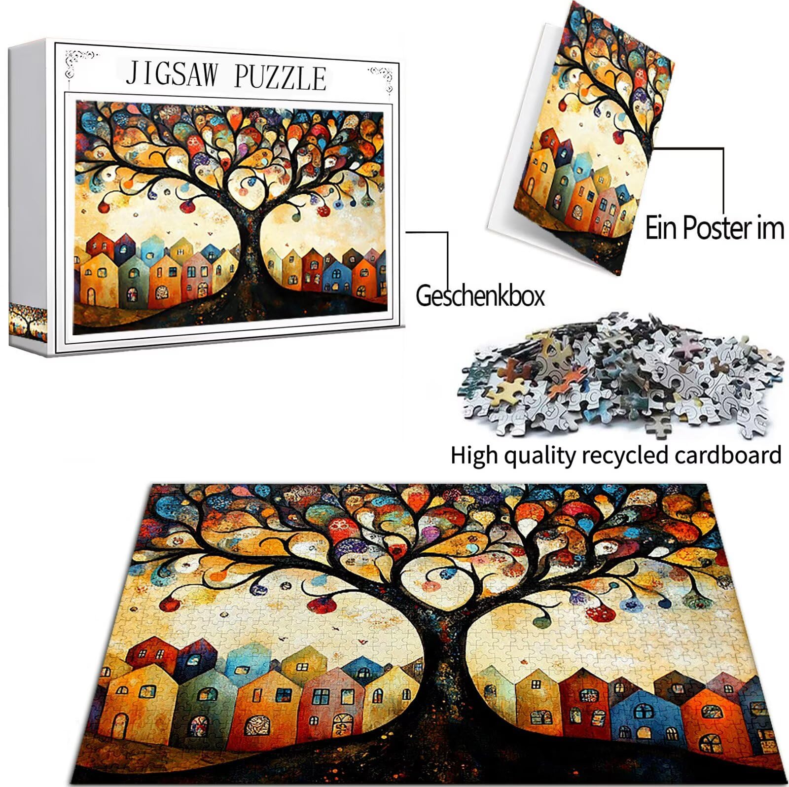 Abstrakcyjne Puzzle 1500 sztuk, 5D DIY Puzzle Drzewo Puzzle Dorośli i 14 lat Chłopcy, Układanka z pudełkiem prezentowym, Gry Relaks i Inteligencja, Wystrój pokoju na ścianę, 87 x 57 cm, Model105