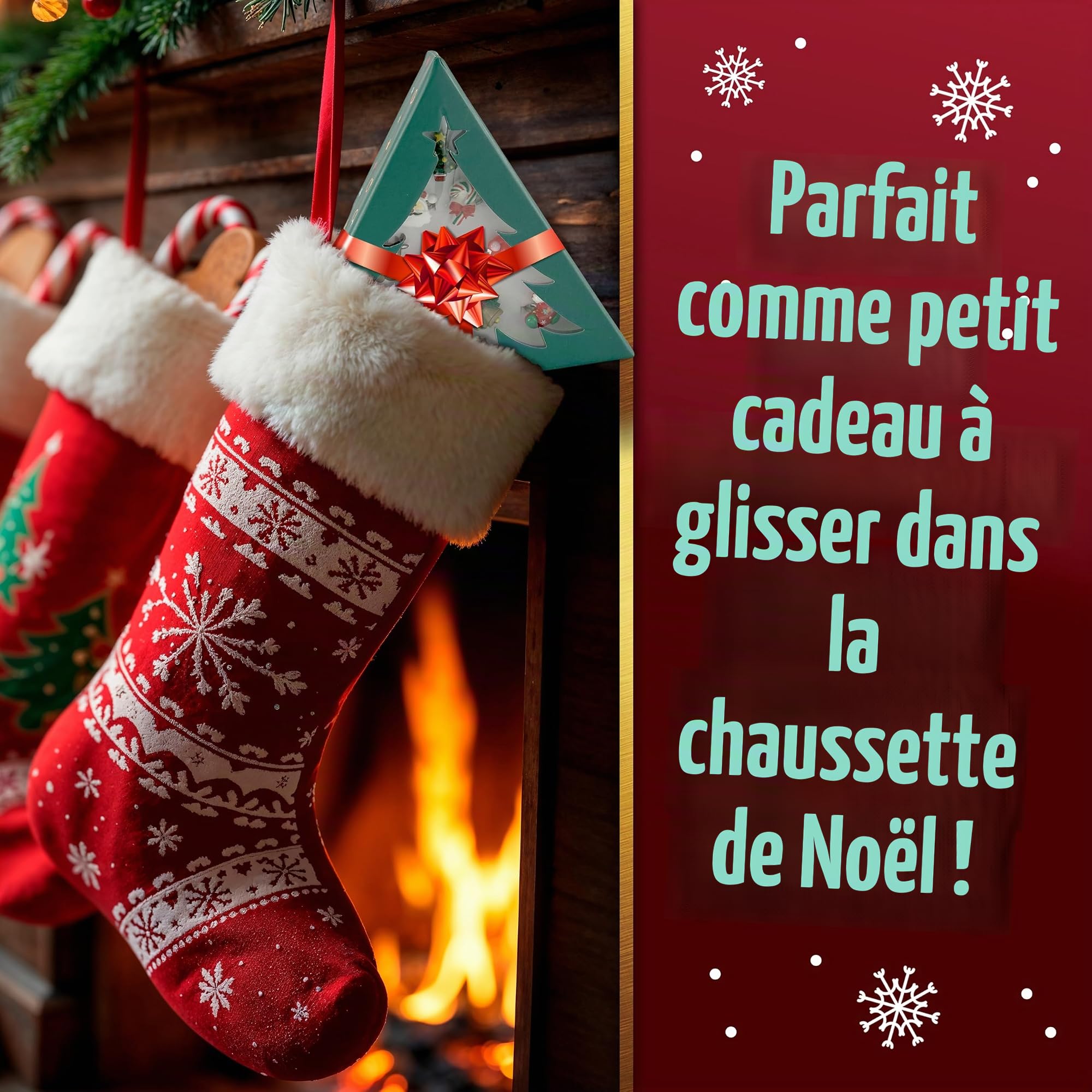 Lot de 10 Bagues Réglables de Noël pour Filles dans un Coffret Cadeau d'Arbre, Plastique, Aucune Pierre Précieuse - Pour Filles de 3 à 8 Ans