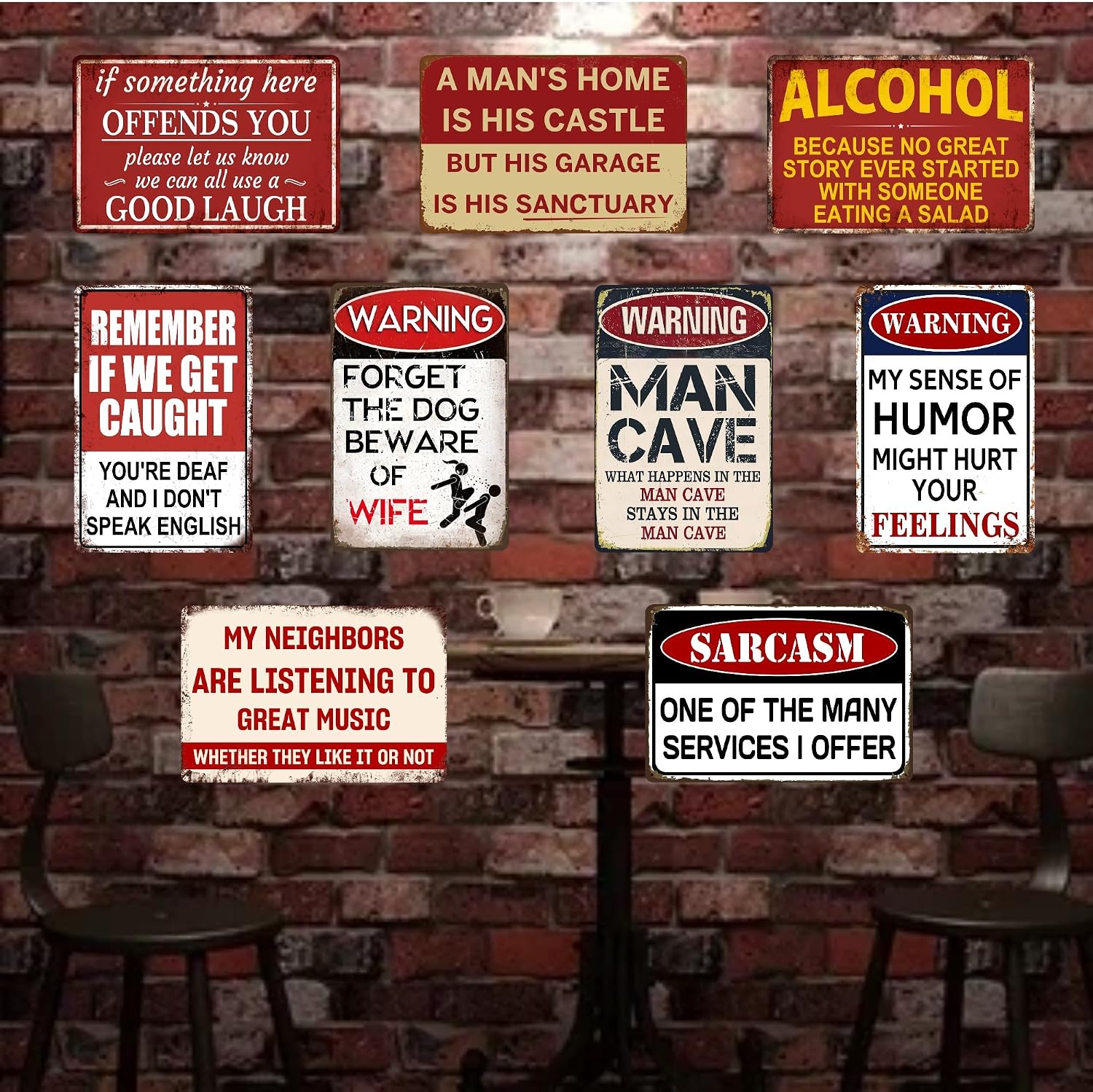 Vintage Metal Tin Signs for Man Cave, Garage & Bar, Funny Signs for Men, Home Bar, Basement,Pub Wall Decor Gifts 8 x 12 Inch（9pcs）