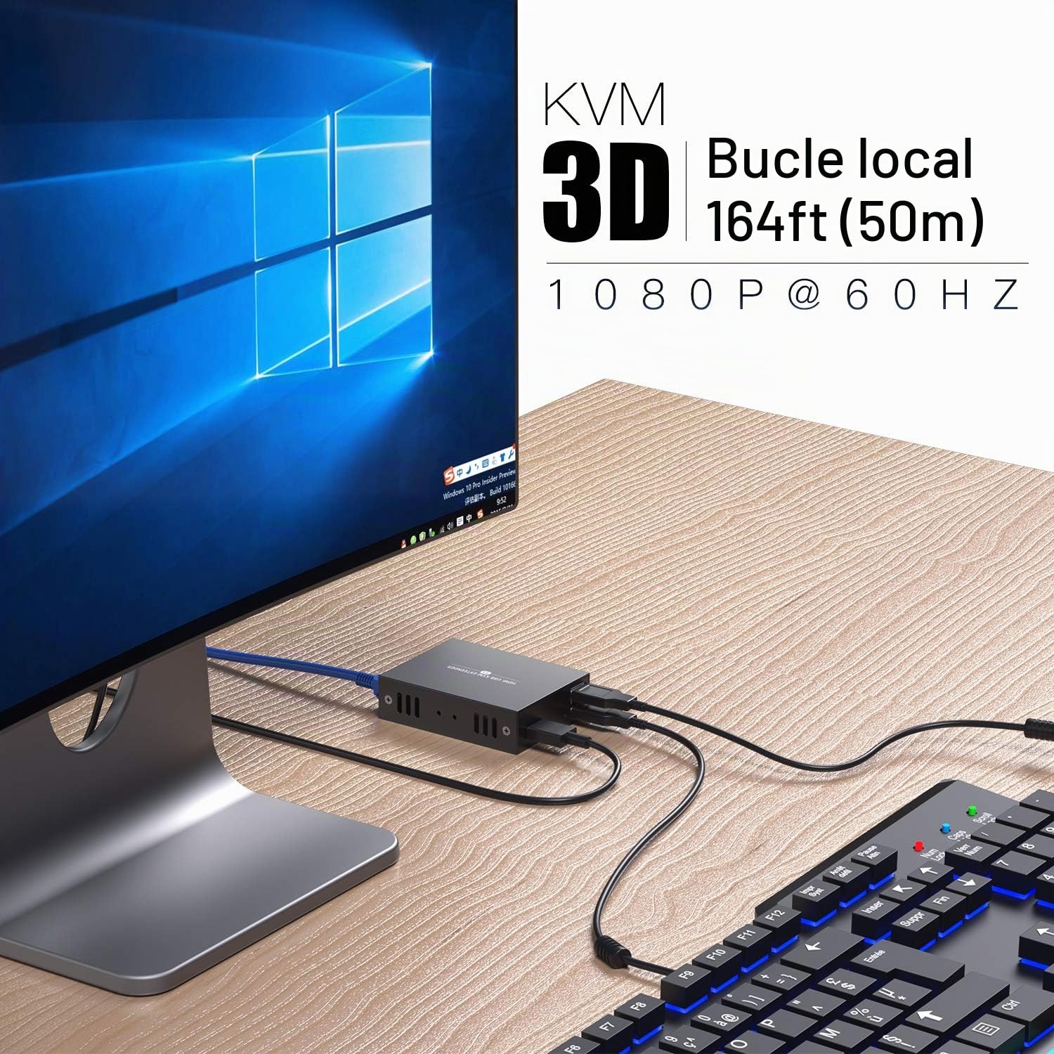 PWAYTEK Extensor KVM HDMI 1080p@60Hz y 3D, transmisión hasta 50m (164ft) por cable Cat5e/Cat6/Cat7, control remoto de ratón y teclado, conjunto emisor y receptor (Gris)