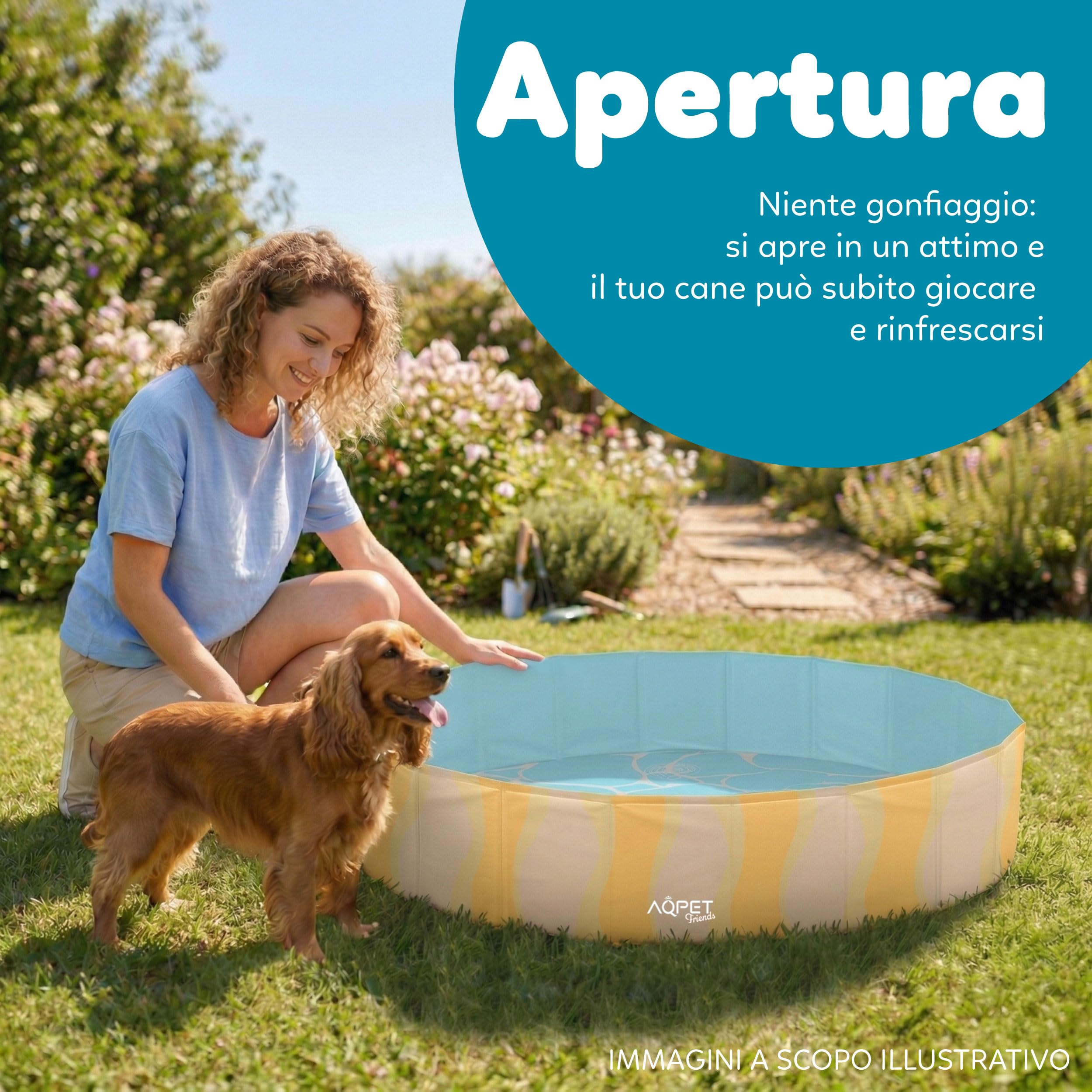AQPET AqpetFriends Piscine en Plastique pour Chien, Animaux domestiques, Pliable, de Jardin, 160 x 30 cm, Motif mer