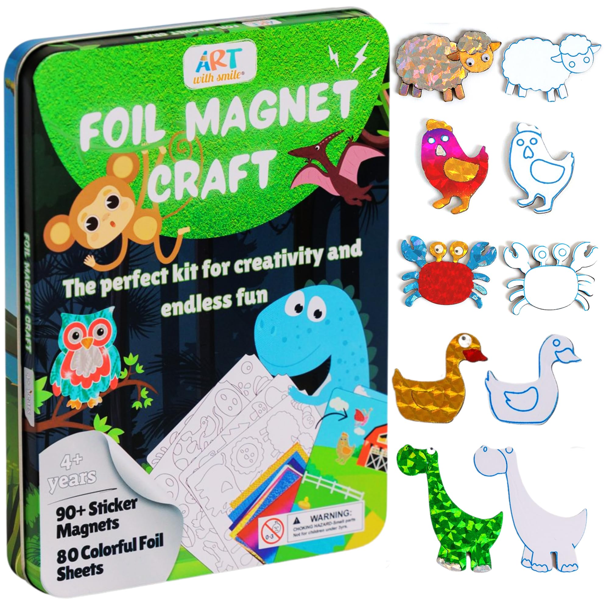 Foil Fun Art Kit for Kids, Reusable Animal Foil Art for Girls & Boys, DIY Mess-Free Girls Craft Kit w/Magnets