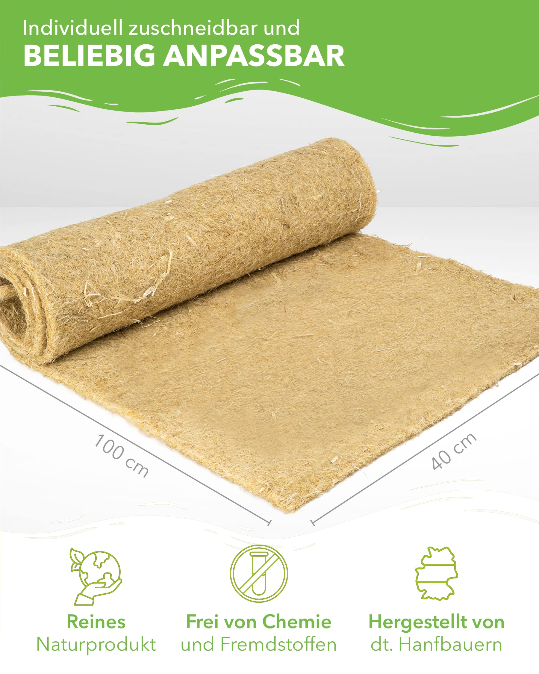 Dywan dla gryzoni ze 100% konopi, 100 x 40 cm, grubość 5 mm, opakowanie 10 sztuk (3,99 euro/sztuka), mata dla gryzoni