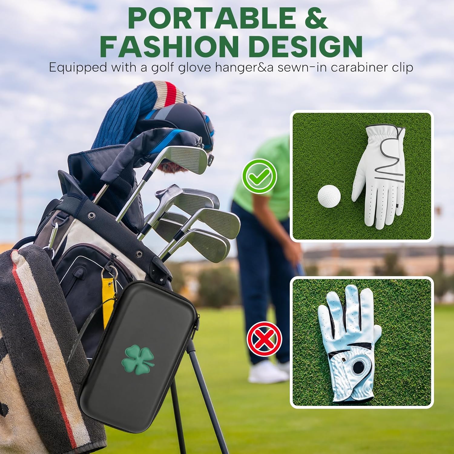 Golf Glove Holder Case with Glove Shaper - Golf Accessories Organizer for Men & Women, Premium Protective Storage Case with Carabiner Fits Golf Bags, Golf Gifts for Men