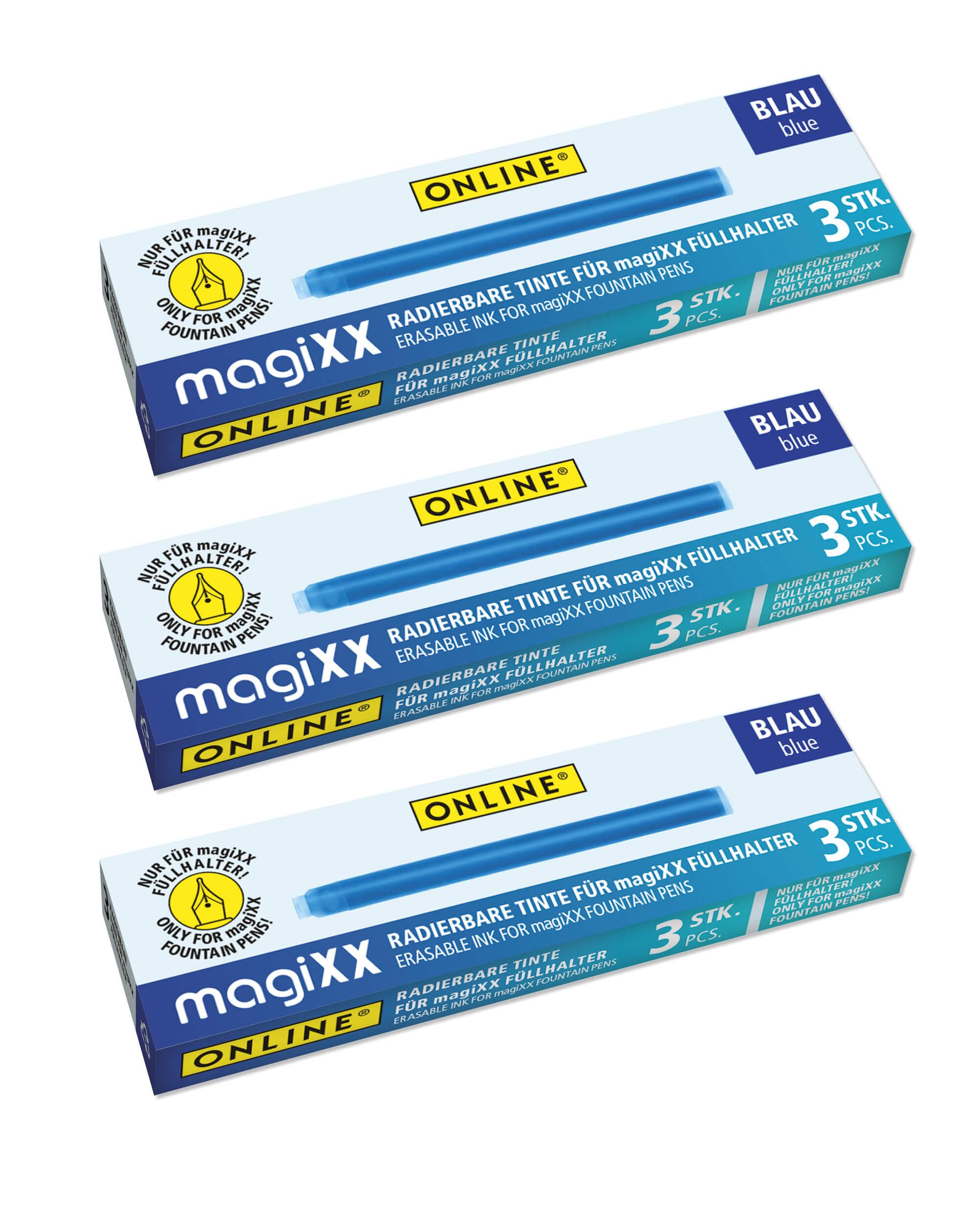 Online magiXX 9x radierbare Tintenpatronen für magiXX Tintenpatronen-Füllhalter I Vorteilspack Nachfüll-Patronen königsblau I erasable Fountain Pen I radierbare Tinte