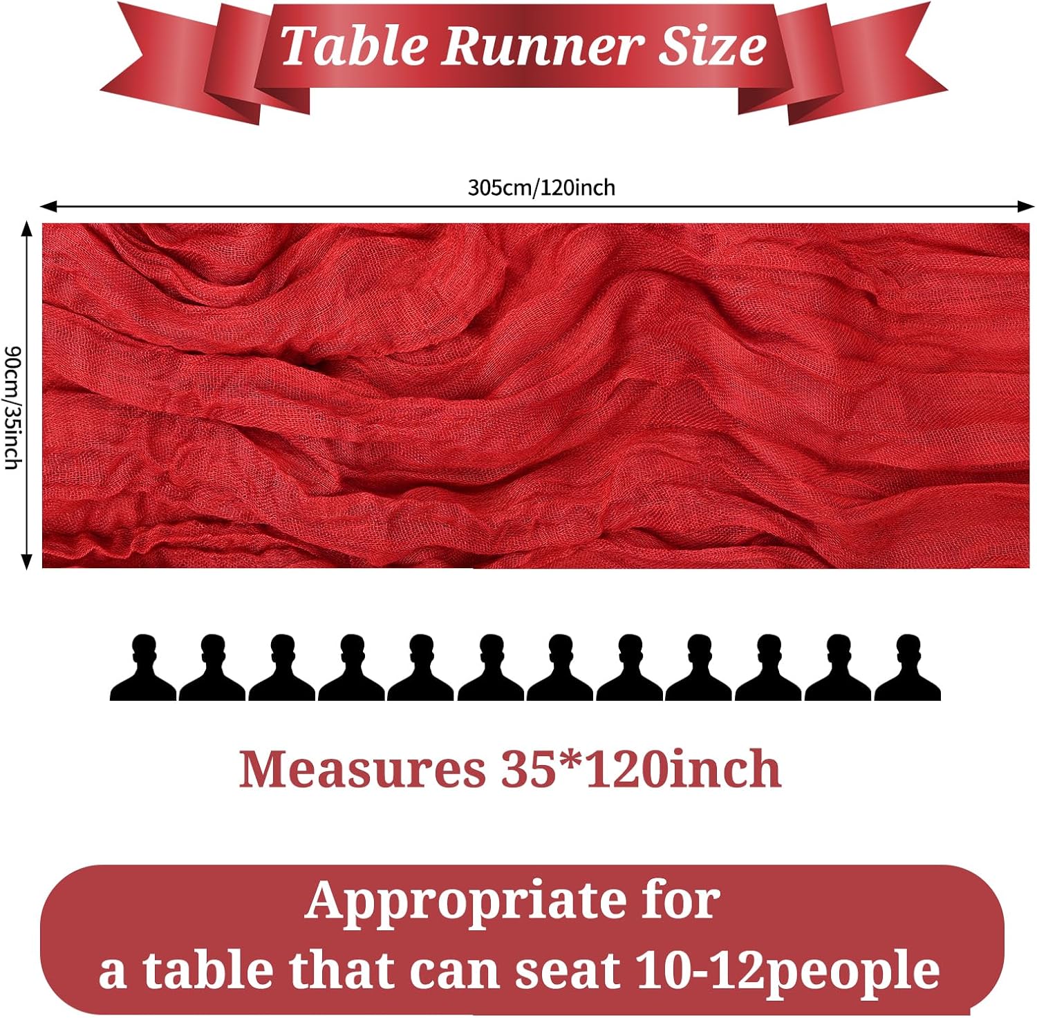 Pesonlook 12 Pack Red Cheesecloth Table Runner,10FT Boho Rustic Gauze Table Runner for Wedding Bridal Shower Birthday Party Decorations(35x120 Inch)