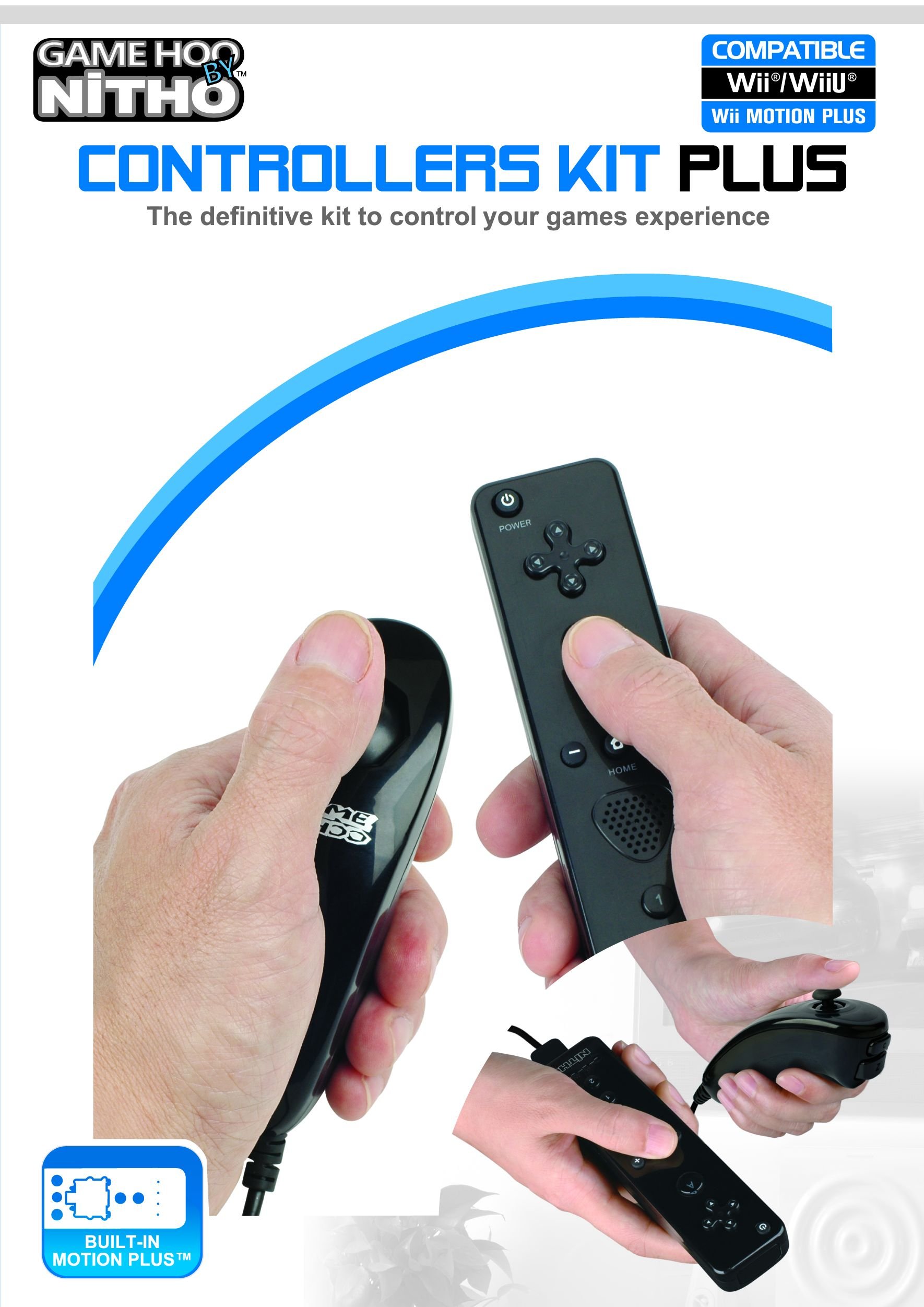 Wii U Manettes Nunchuk Kit 2en1 Plus Manette sans Fil Bluetooth Noir