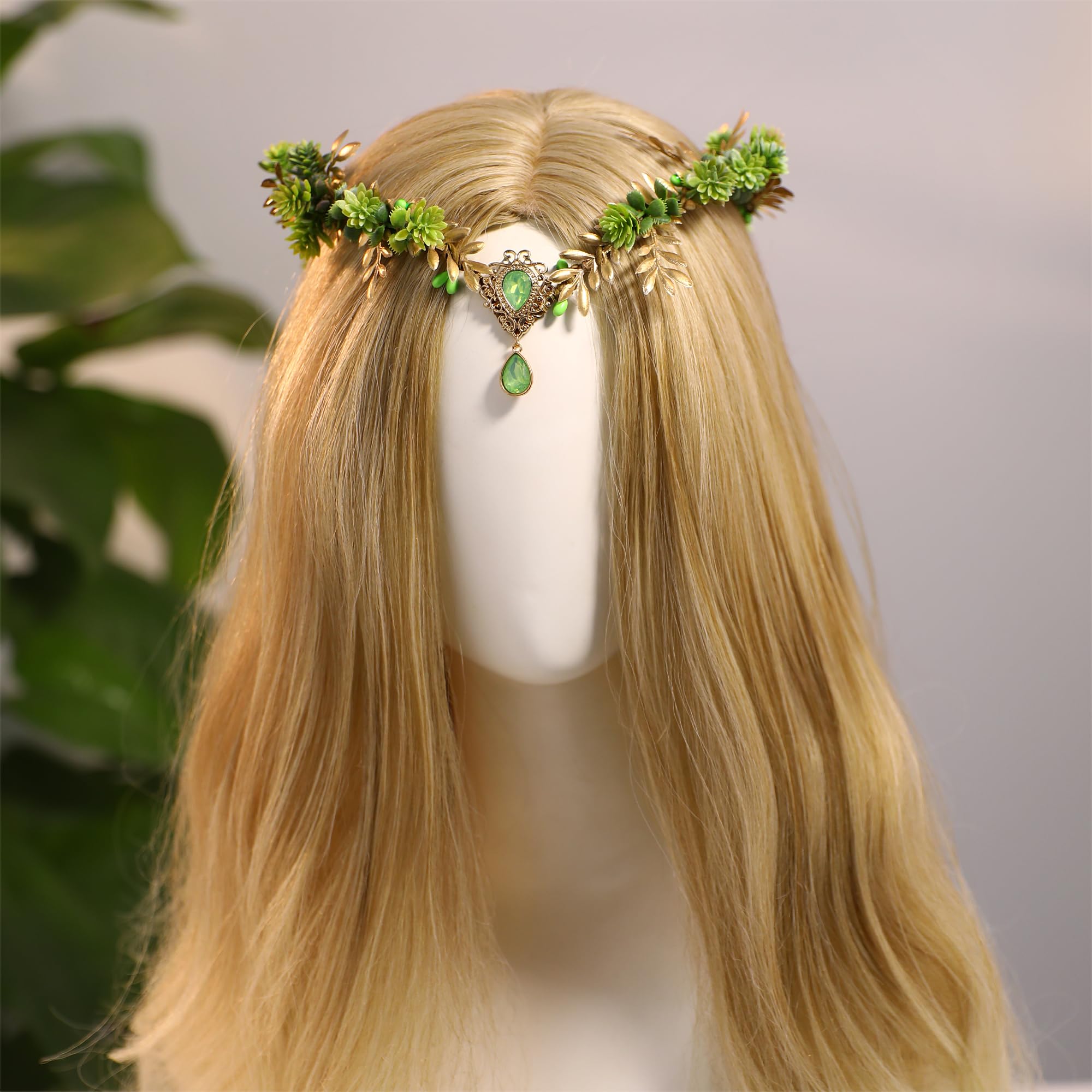 MOSTORY Woodland Leaf Crown Elf Flower headband for Women Fairy Forest Headpiece for Renaissance Cosplay Photo Shoot - Image 3