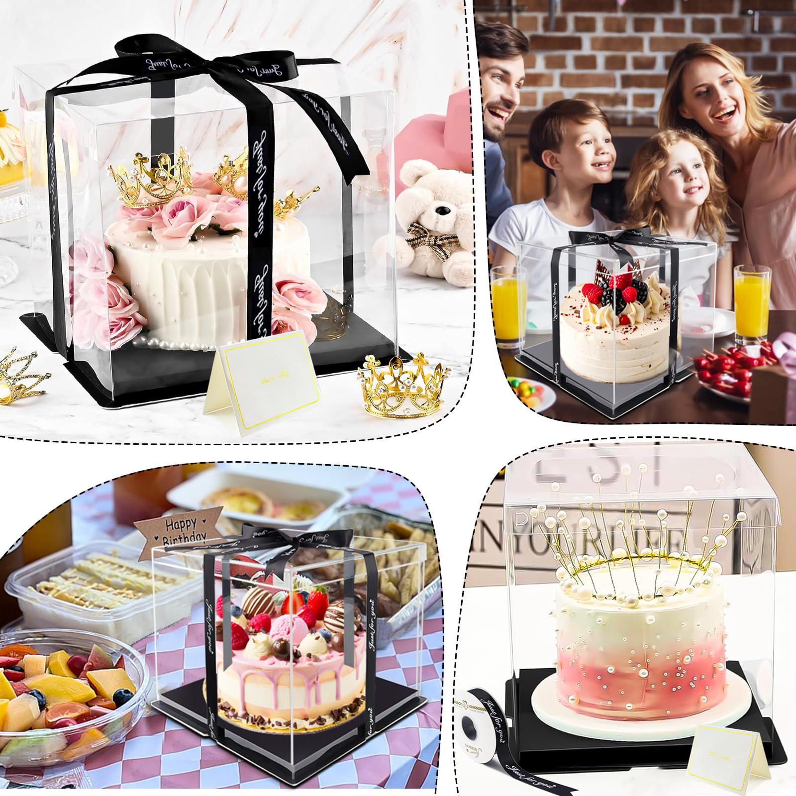 2 Boîtes à Gâteau Transparentes 18x18cm Avec Ruban - Réutilisables Pour Layer Cake