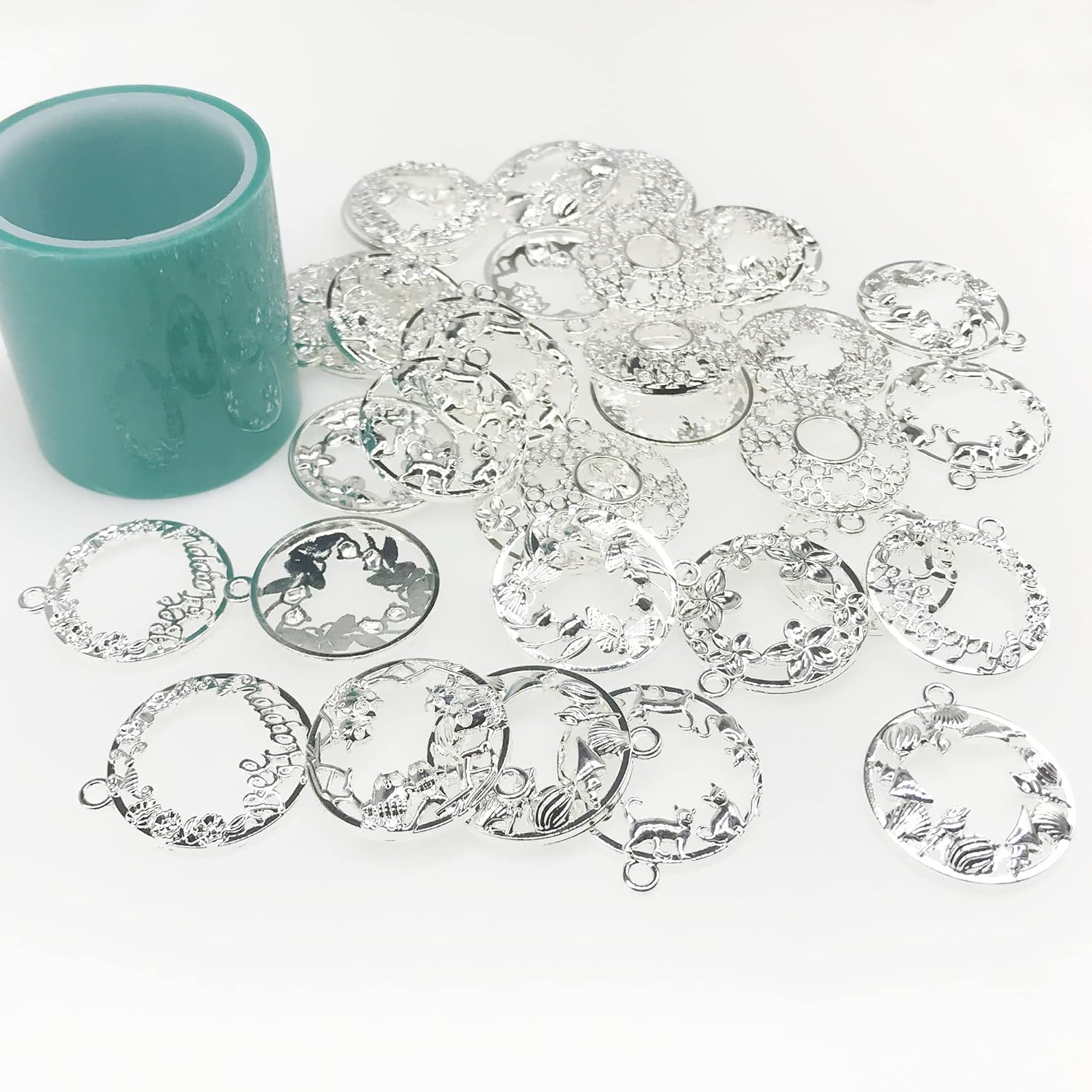 Allazone Charm Set, 36 PCS Mixed Flower Cat Open Bezels for Resin Casting, Silver Alloy Frame Pendants, Necklaces Earrings Making Supplies - Image 4