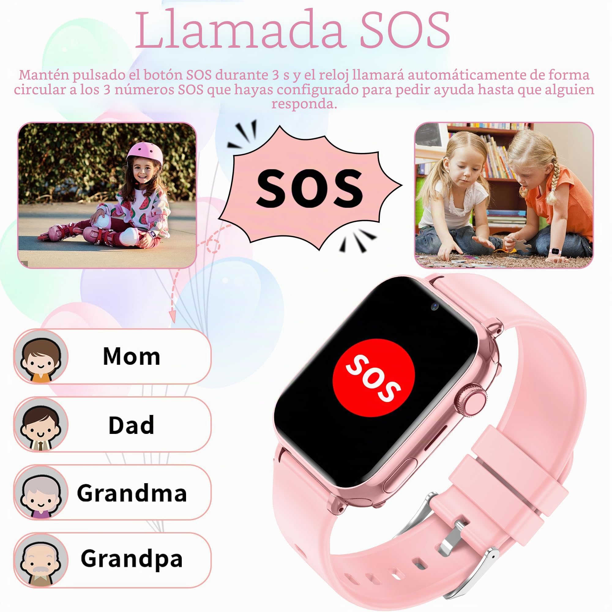 4G Reloj Inteligente Niño, Reloj GPS Niños con WiFi Videollamada IP68 SOS Voz Chat Teléfono Impermeable Modo Clase Juego Despertador, Smartwatch Niños Regalo Niña Estudiante