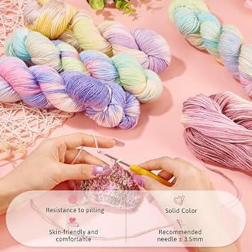 Beadthoven Wool Blend Yarn for Crocheting 1 Skein Luxury Soft Colorful Wool Yarn for Knitting Gradient Color Hand Dyed for Sweater Scarf Hat Socks Blankets Pastel Rainbow - Green