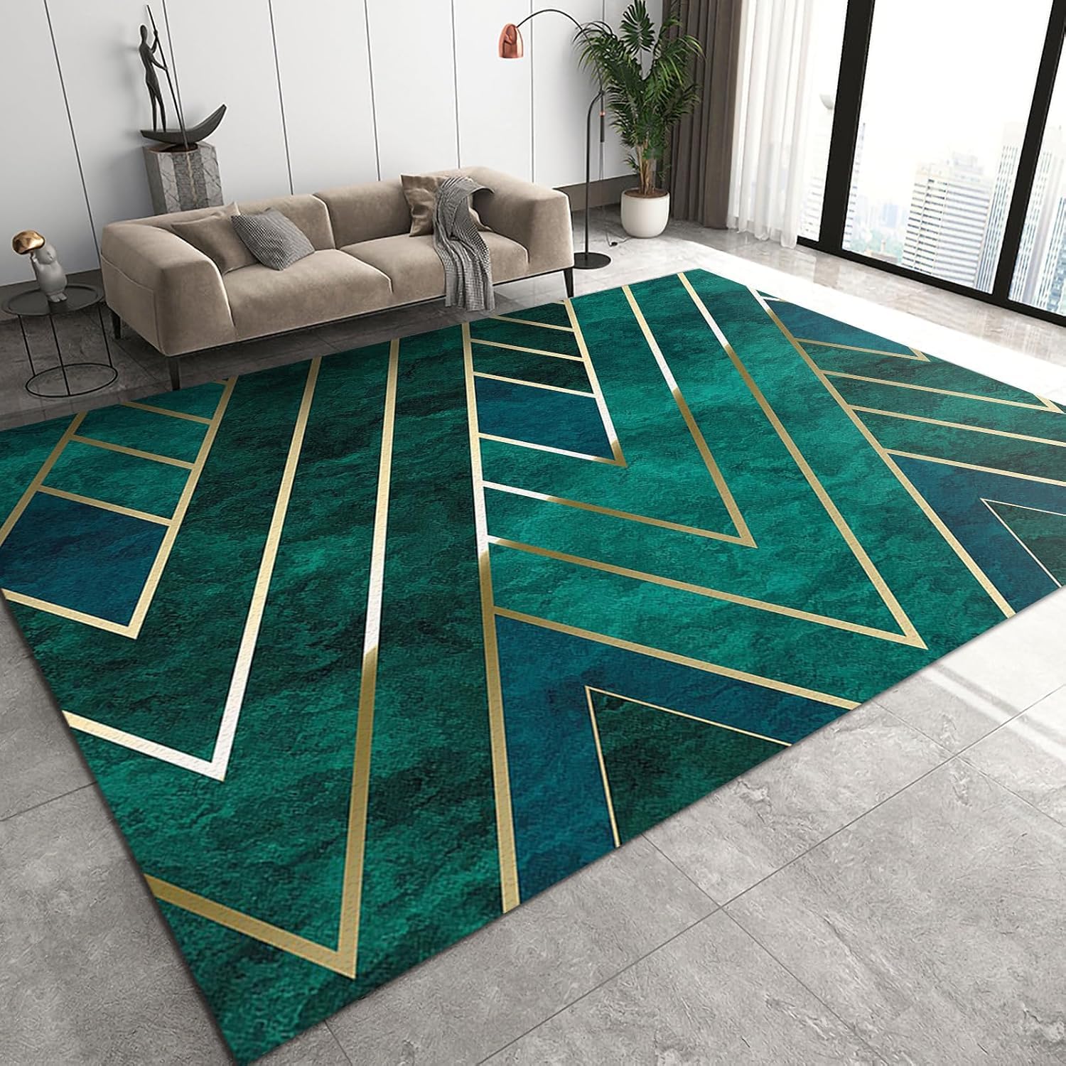 Tapis salon moderne 3D lignes géométriques pour chambre ado
